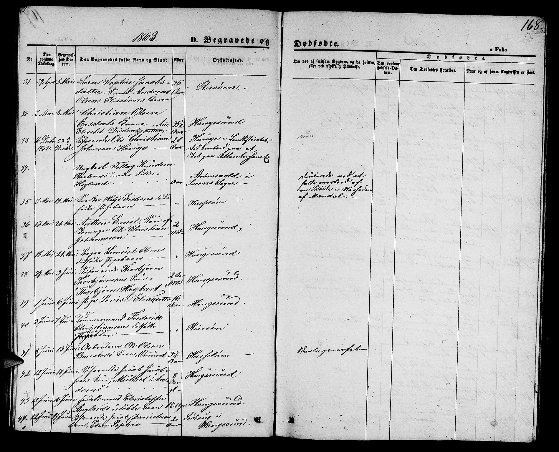 Torvastad sokneprestkontor, AV/SAST-A -101857/H/Ha/Hab/L0006: Klokkerbok nr. B 6, 1858-1867, s. 168