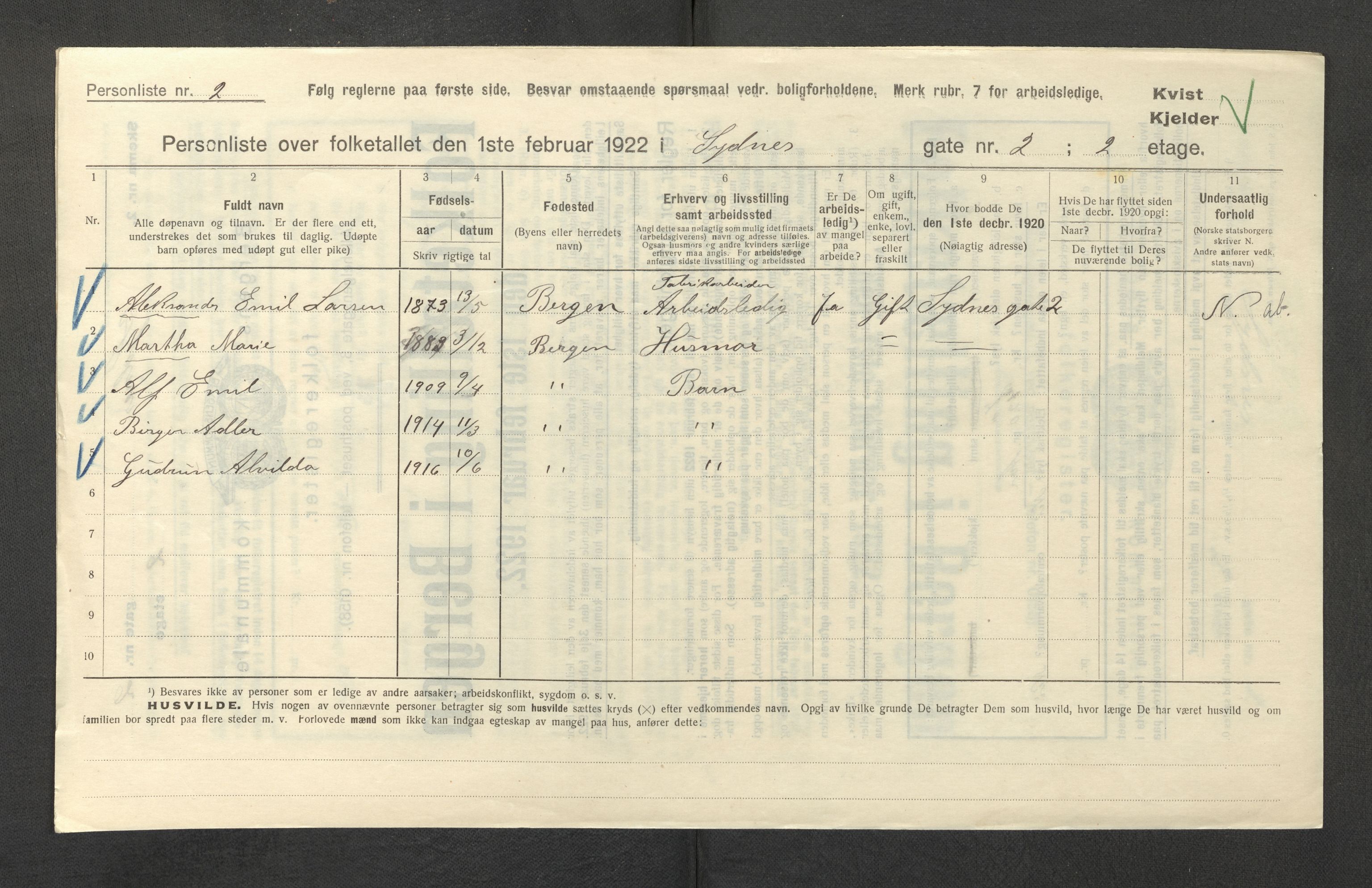 SAB, Kommunal folketelling 1922 for Bergen kjøpstad, 1922, s. 42074