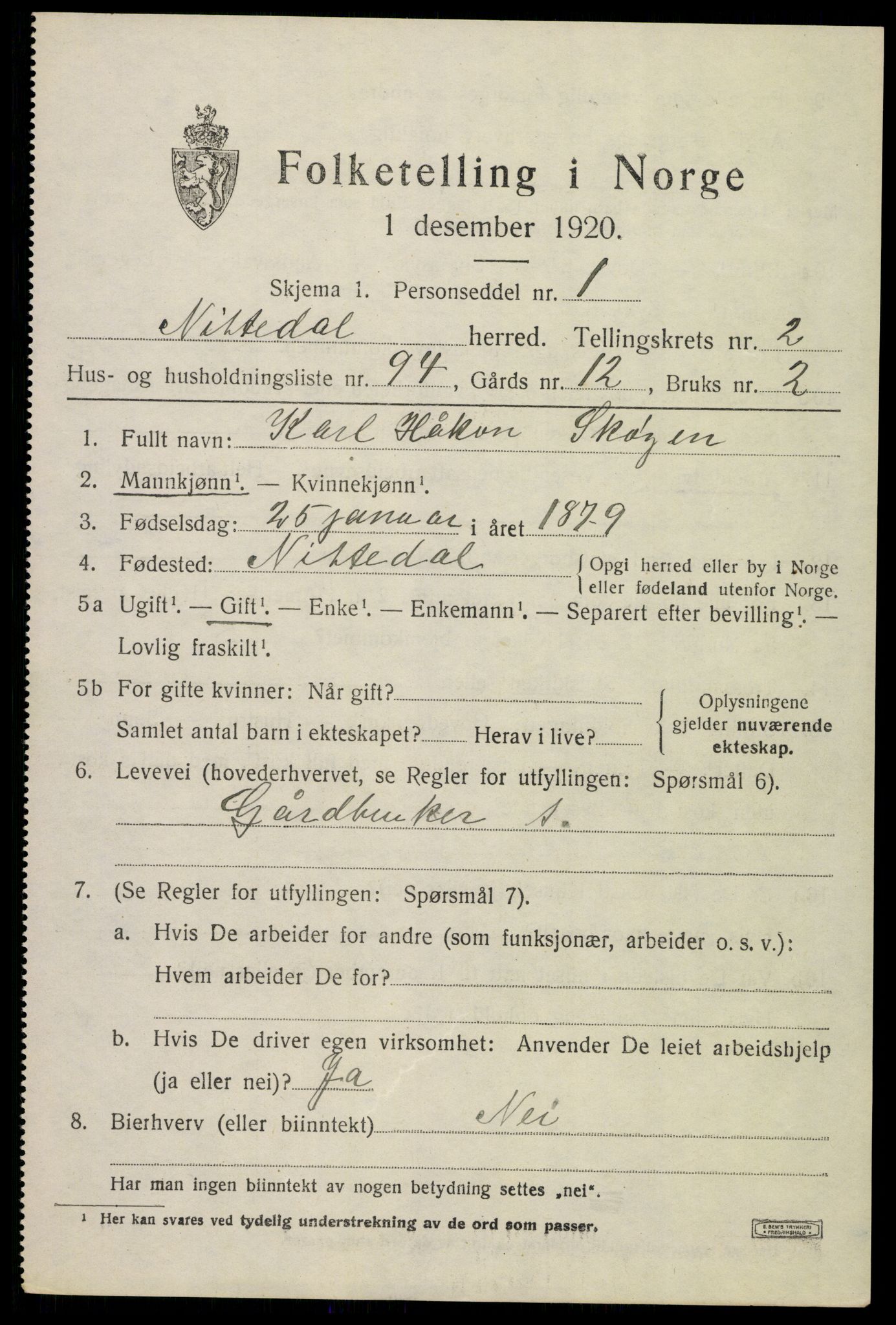 SAO, Folketelling 1920 for 0233 Nittedal herred, 1920, s. 2826