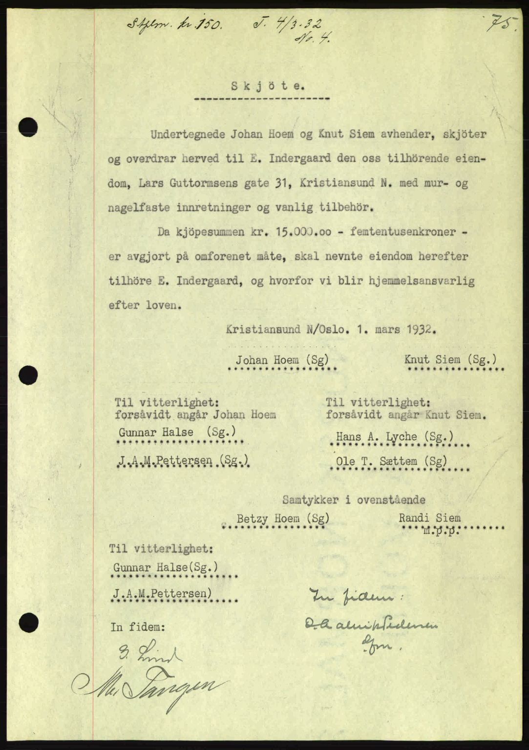 Kristiansund byfogd, AV/SAT-A-4587/A/27: Pantebok nr. 26, 1931-1933, Tingl.dato: 04.03.1932