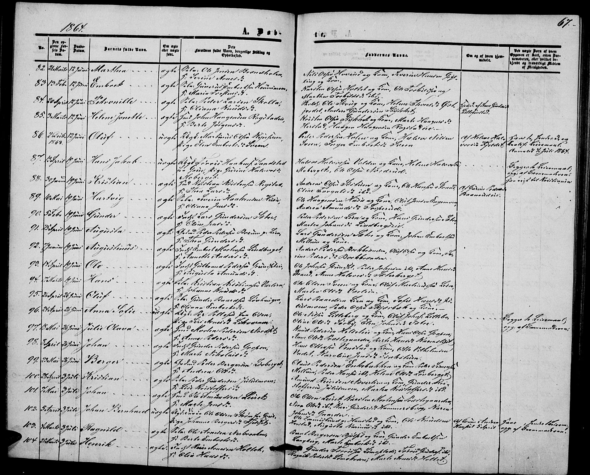 Elverum prestekontor, AV/SAH-PREST-044/H/Ha/Hab/L0003: Klokkerbok nr. 3, 1856-1865, s. 67