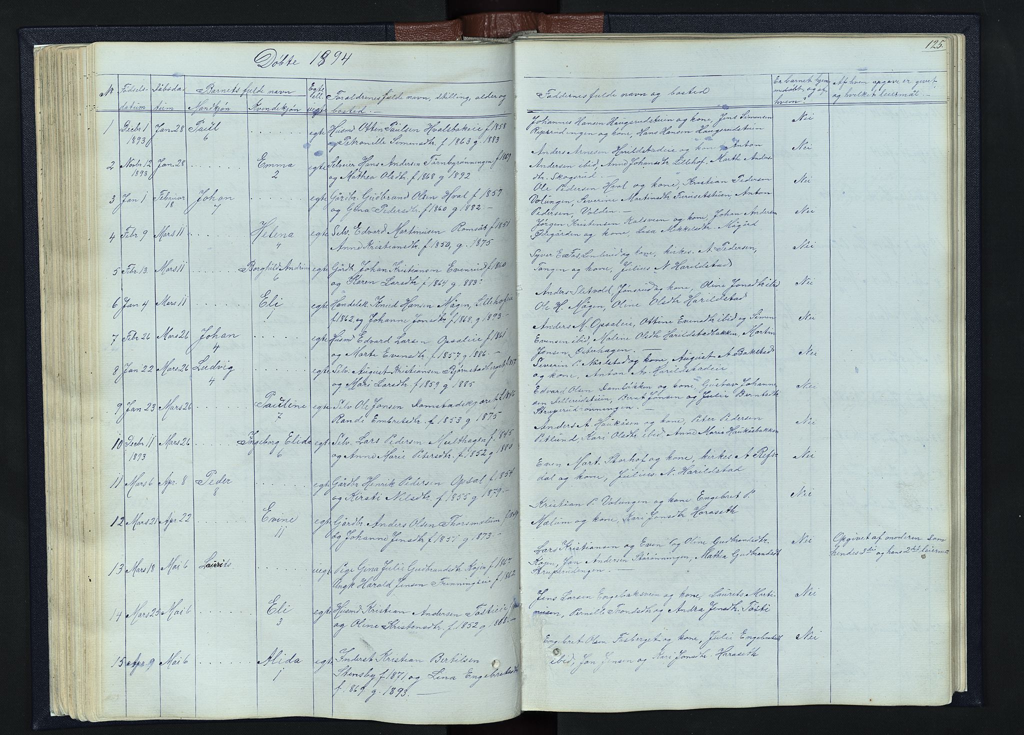 Romedal prestekontor, AV/SAH-PREST-004/L/L0010: Klokkerbok nr. 10, 1860-1895, s. 125