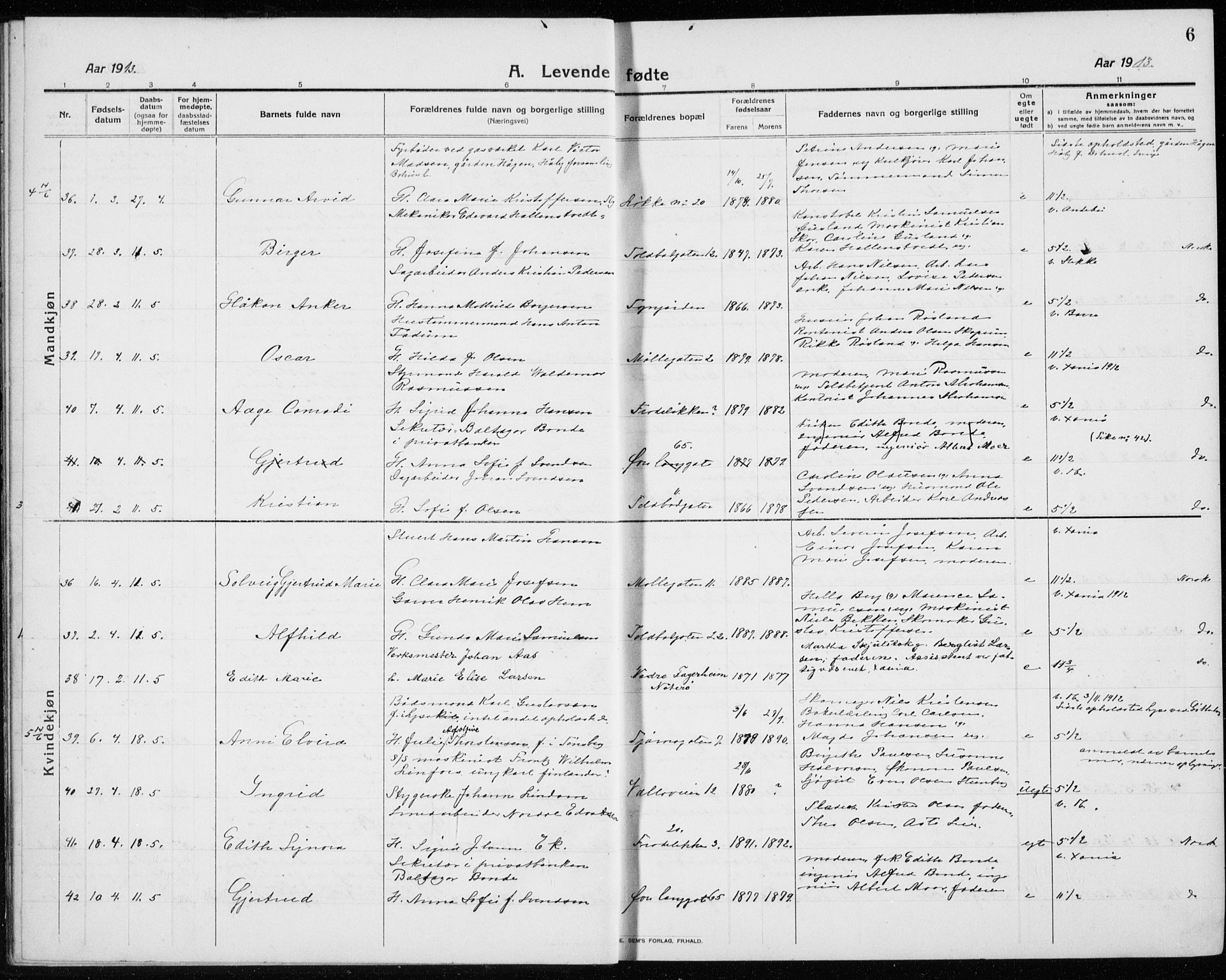 Tønsberg kirkebøker, AV/SAKO-A-330/G/Ga/L0009: Klokkerbok nr. 9, 1913-1920, s. 6