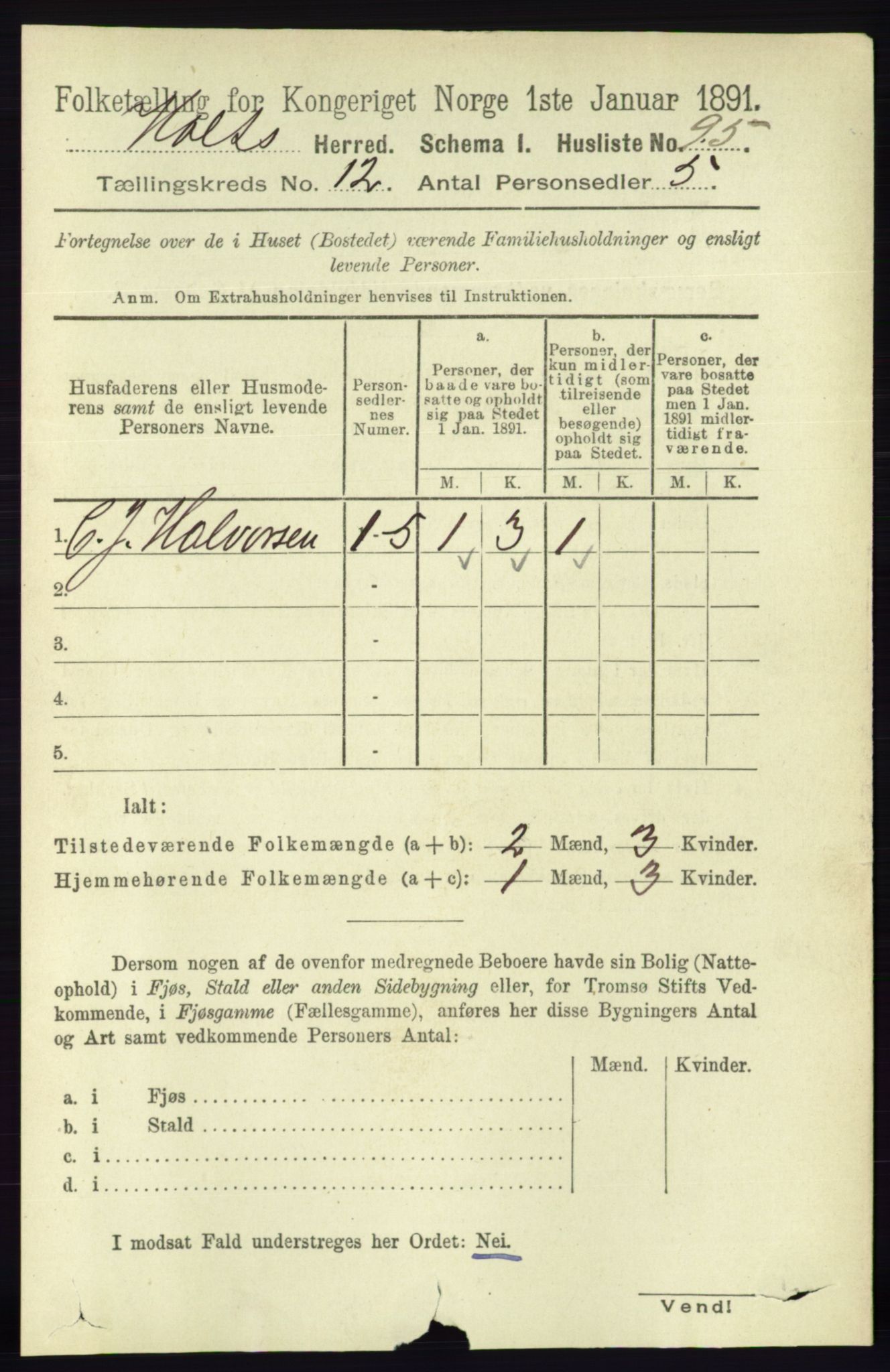 RA, Folketelling 1891 for 0914 Holt herred, 1891, s. 5055