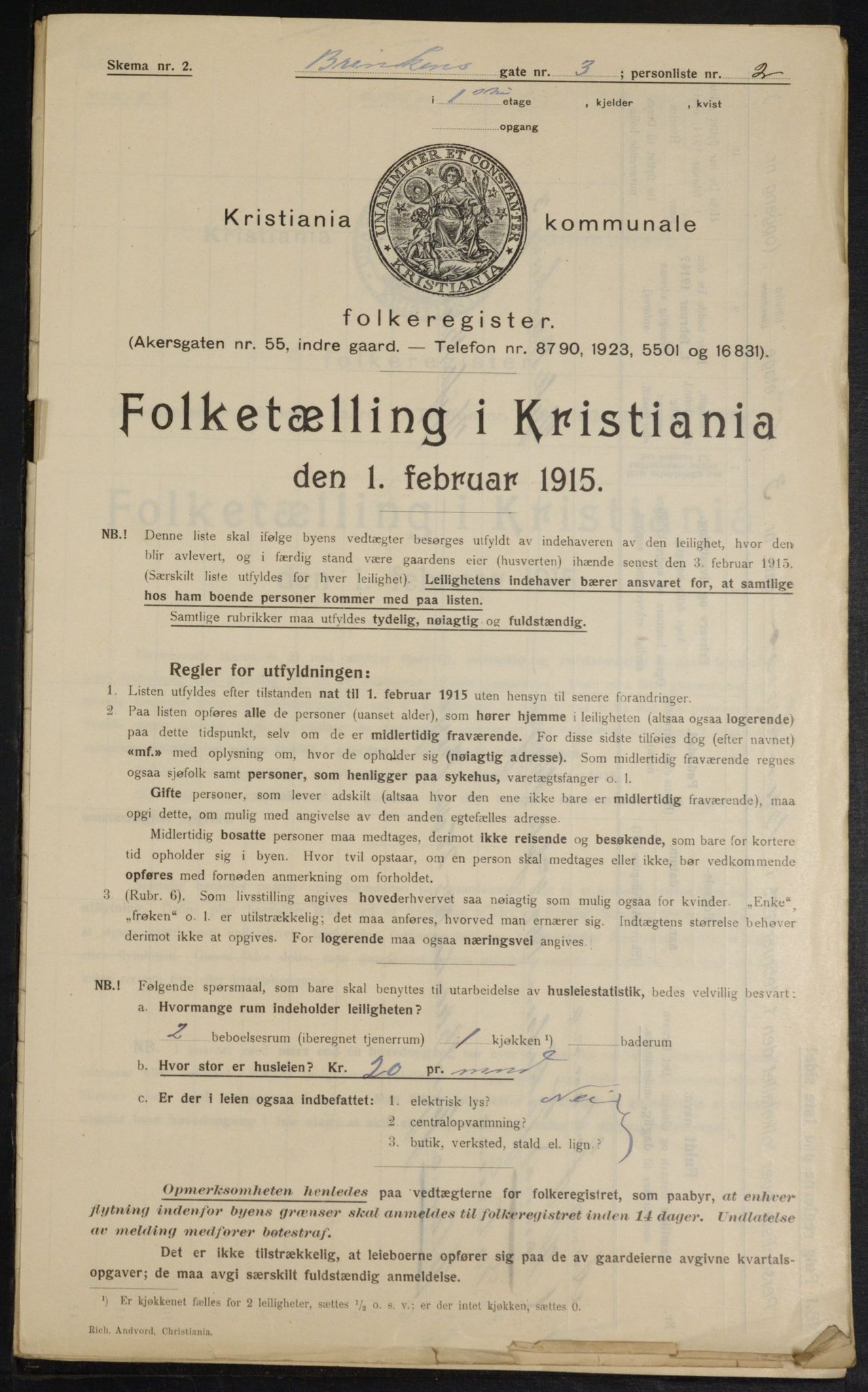 OBA, Kommunal folketelling 1.2.1915 for Kristiania, 1915, s. 8694