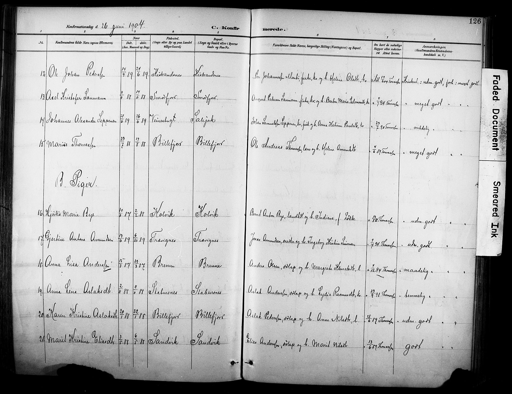 Kistrand/Porsanger sokneprestembete, AV/SATØ-S-1351/H/Ha/L0013.kirke: Ministerialbok nr. 13, 1899-1907, s. 126