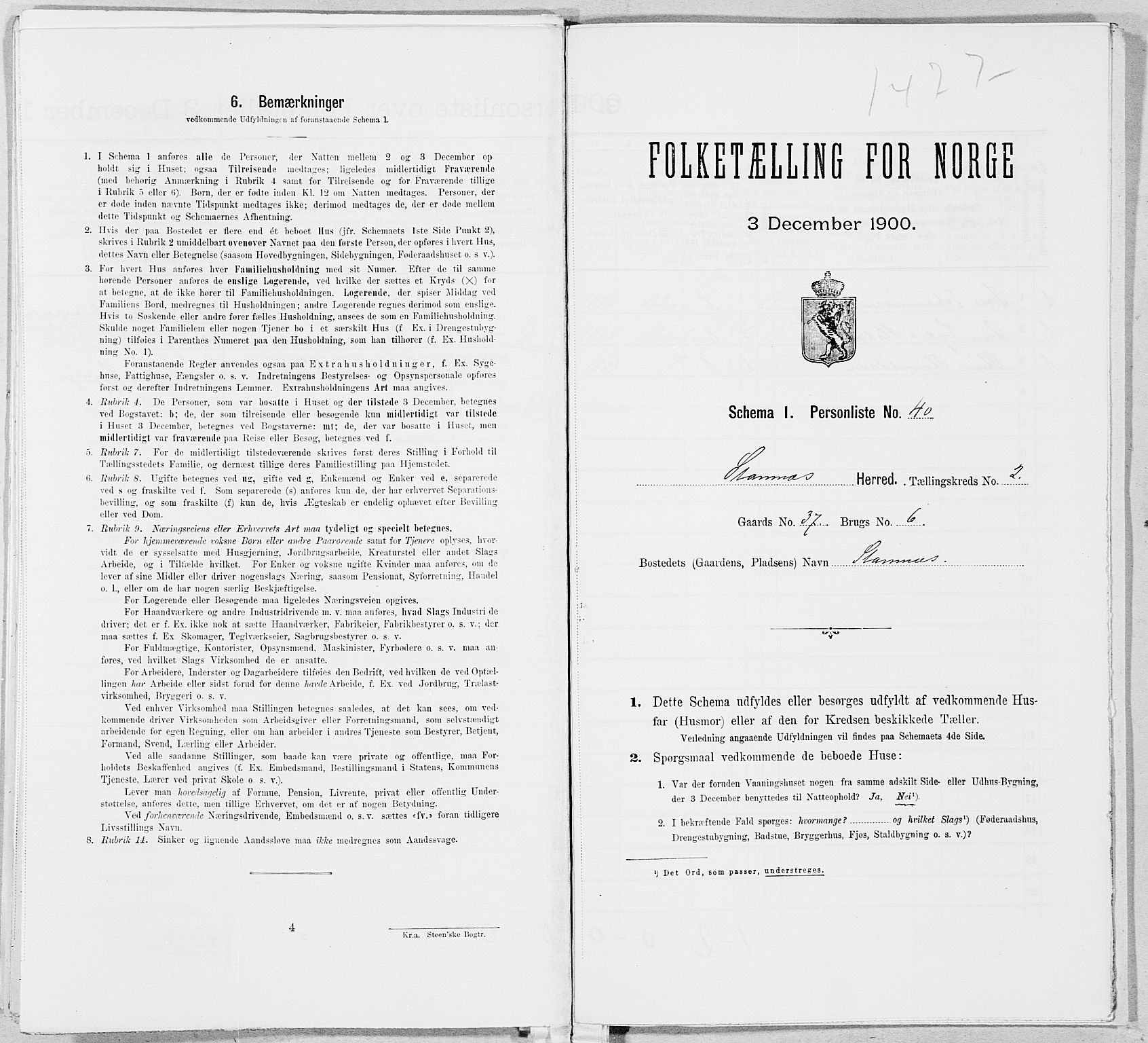 SAT, Folketelling 1900 for 1821 Stamnes herred, 1900, s. 291
