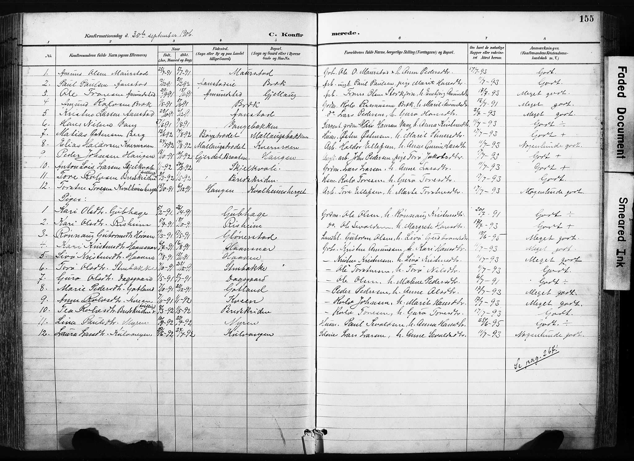 Skjåk prestekontor, AV/SAH-PREST-072/H/Ha/Hab/L0003: Klokkerbok nr. 3, 1893-1932, s. 155