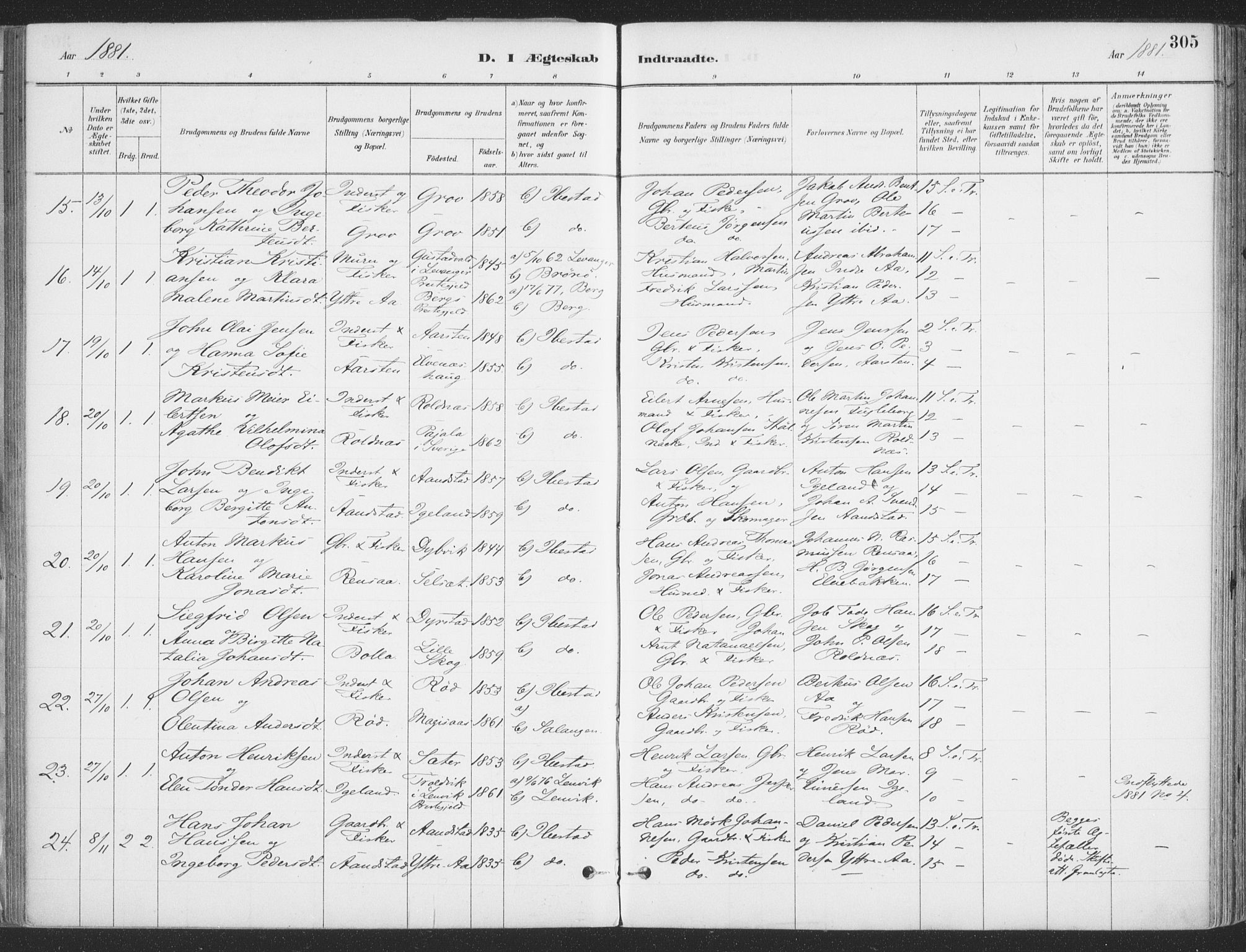Ibestad sokneprestembete, AV/SATØ-S-0077/H/Ha/Haa/L0011kirke: Ministerialbok nr. 11, 1880-1889, s. 305