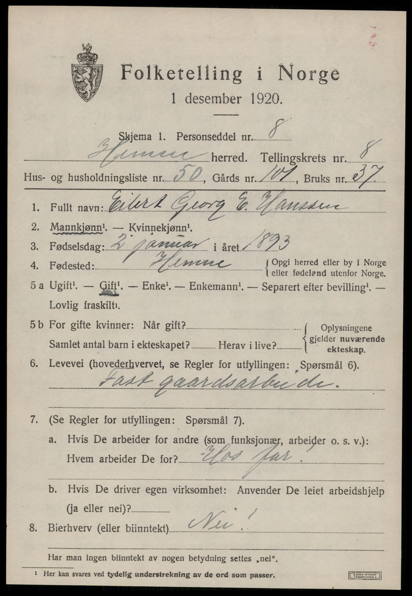 SAT, Folketelling 1920 for 1612 Hemne herred, 1920, s. 5372