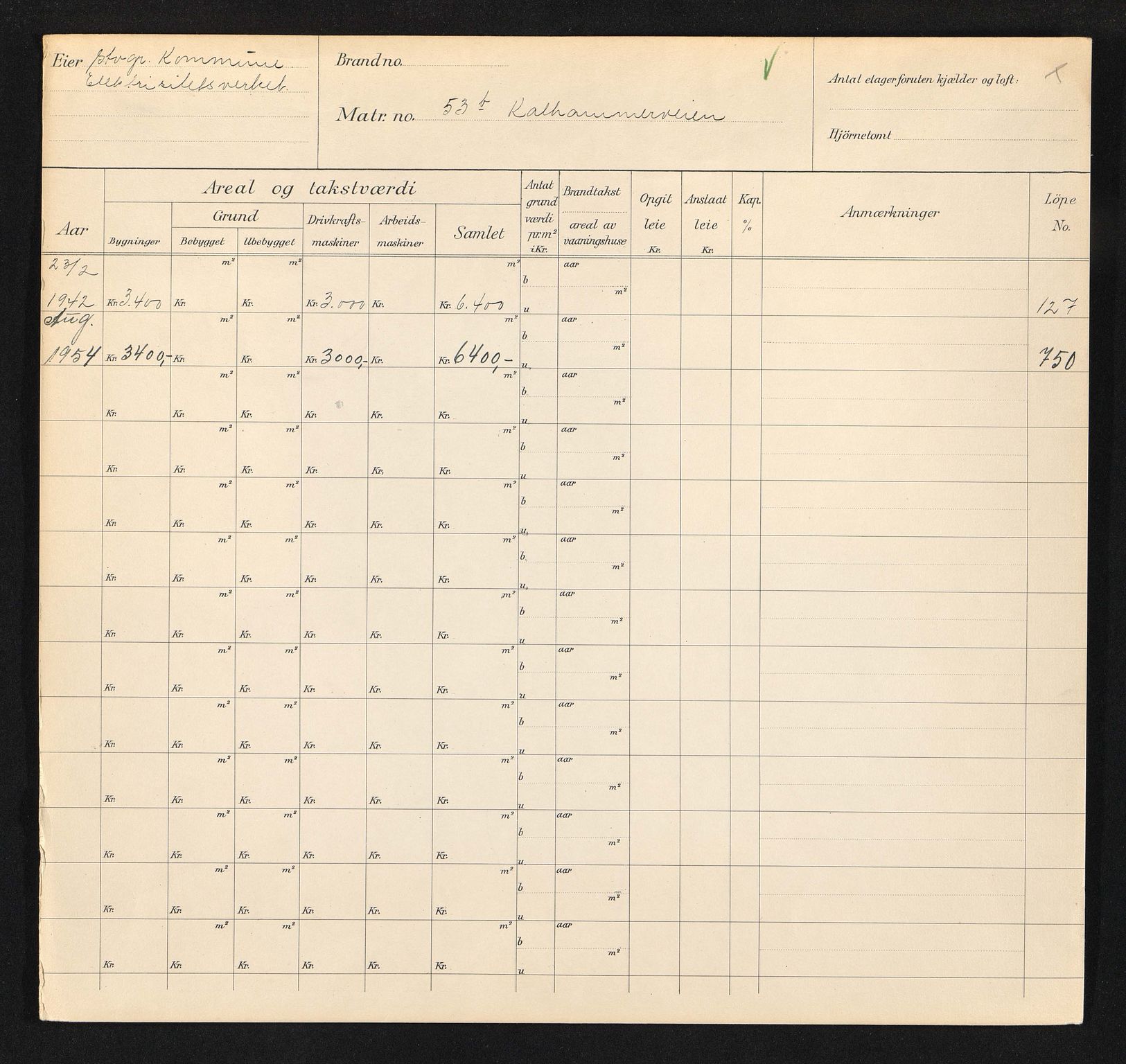 Stavanger kommune. Skattetakstvesenet, BYST/A-0440/F/Fa/Faa/L0022/0008: Skattetakstkort / Kalhammarveien 47 - Kampens plass - Kampensgata 7