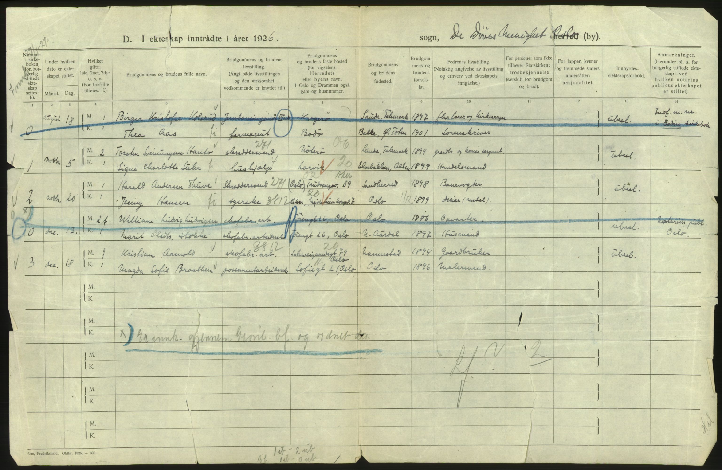 Statistisk sentralbyrå, Sosiodemografiske emner, Befolkning, AV/RA-S-2228/D/Df/Dfc/Dfcf/L0008: Oslo: Gifte, 1926, s. 54