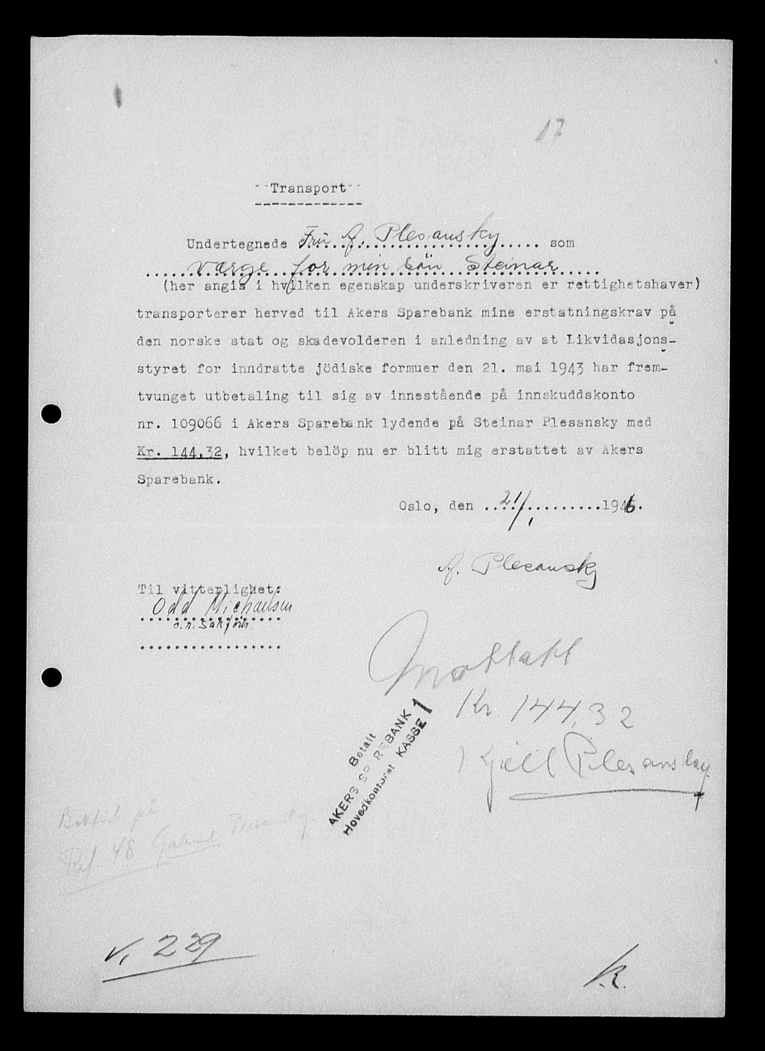 Justisdepartementet, Tilbakeføringskontoret for inndratte formuer, AV/RA-S-1564/H/Hc/Hcc/L0970: --, 1945-1947, s. 6