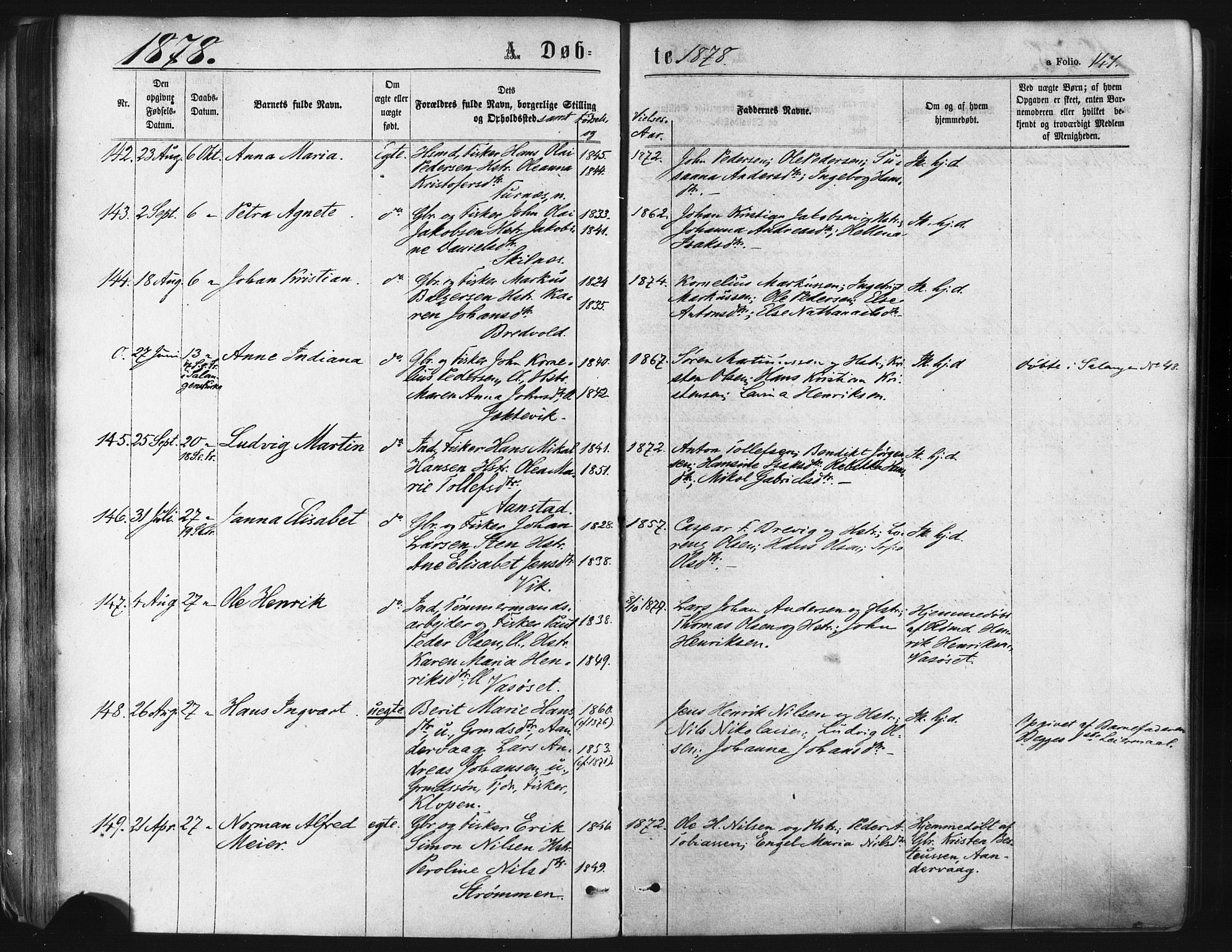 Ibestad sokneprestembete, AV/SATØ-S-0077/H/Ha/Haa/L0010kirke: Ministerialbok nr. 10, 1869-1879, s. 147