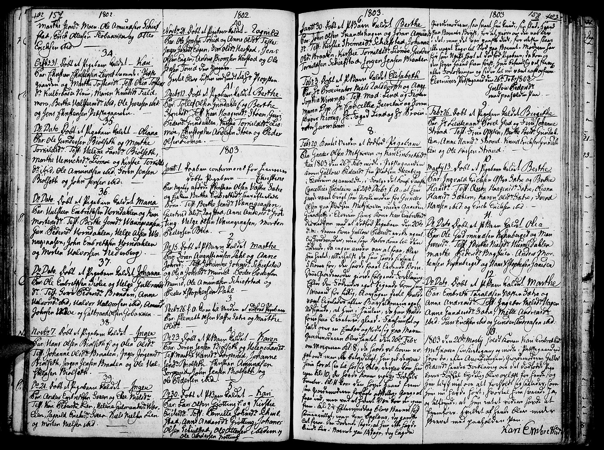 Elverum prestekontor, AV/SAH-PREST-044/H/Ha/Haa/L0006: Ministerialbok nr. 6, 1794-1814, s. 157-158