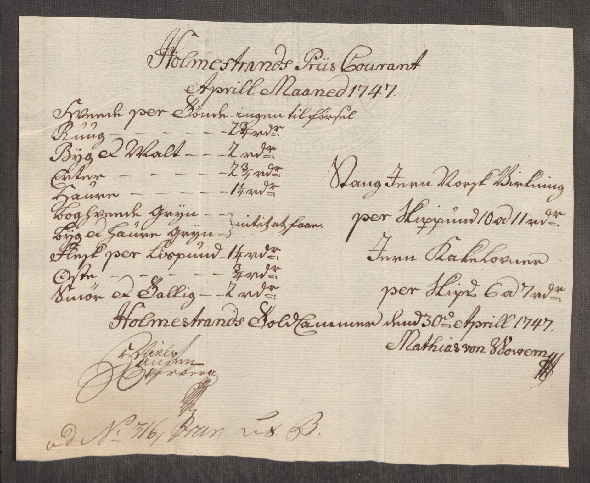 Rentekammeret inntil 1814, Realistisk ordnet avdeling, AV/RA-EA-4070/Oe/L0003: [Ø1]: Priskuranter, 1745-1748, s. 538