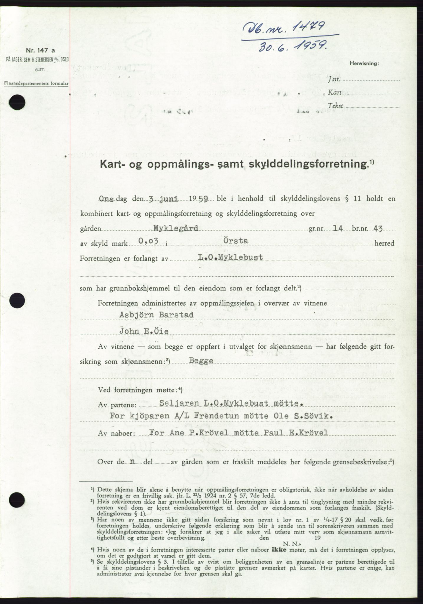 Søre Sunnmøre sorenskriveri, SAT/A-4122/1/2/2C/L0112: Pantebok nr. 38A, 1959-1959, Dagboknr: 1479/1959