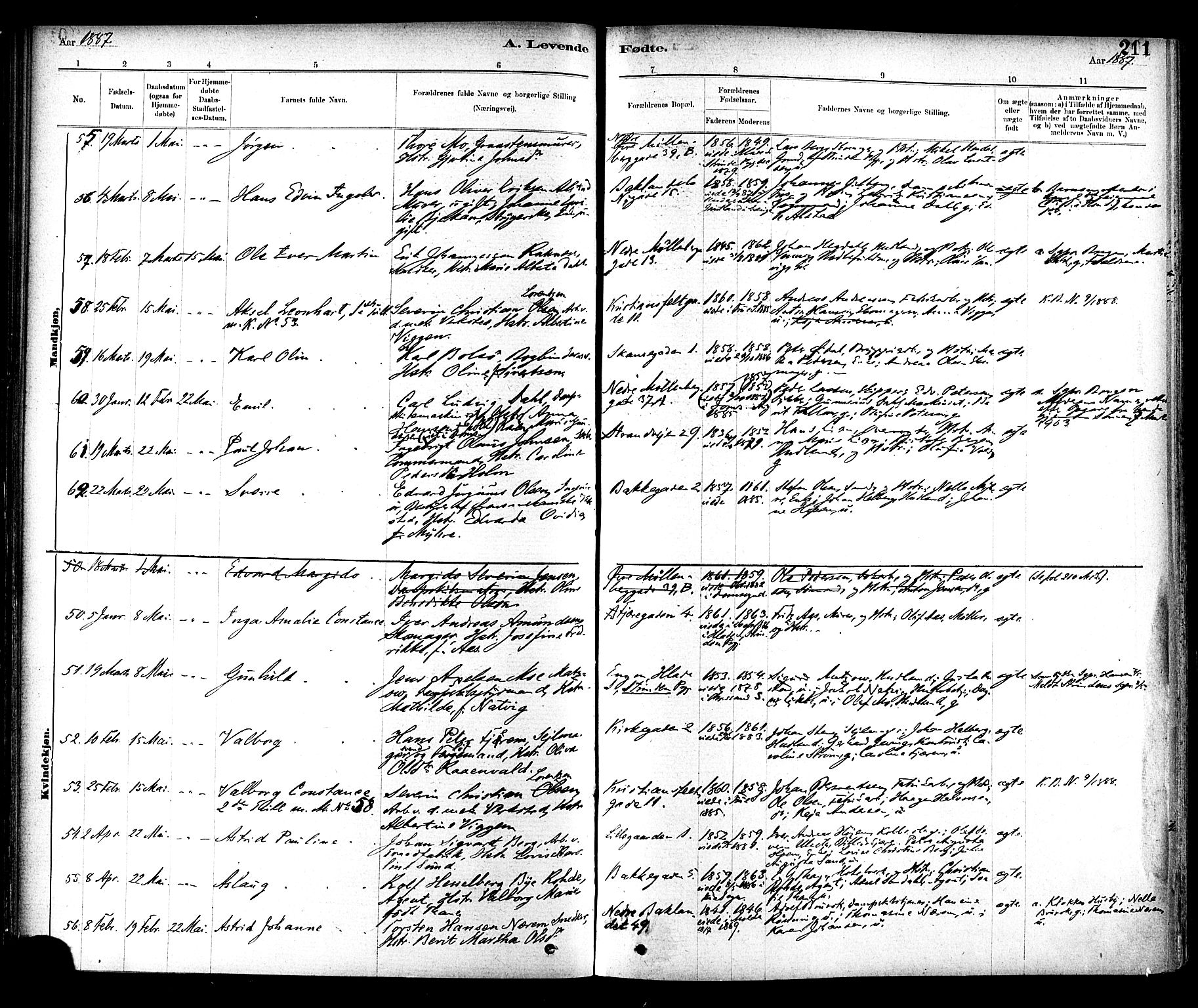 Ministerialprotokoller, klokkerbøker og fødselsregistre - Sør-Trøndelag, SAT/A-1456/604/L0188: Ministerialbok nr. 604A09, 1878-1892, s. 211