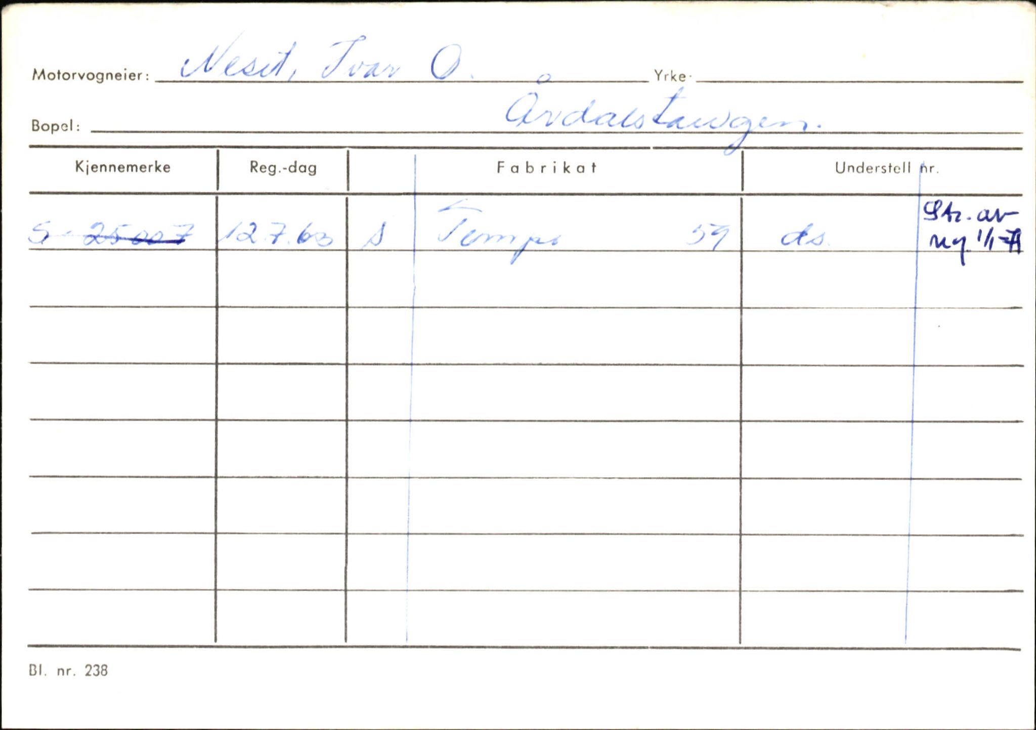 Statens vegvesen, Sogn og Fjordane vegkontor, AV/SAB-A-5301/4/F/L0145: Registerkort Vågsøy S-Å. Årdal I-P, 1945-1975, s. 1976