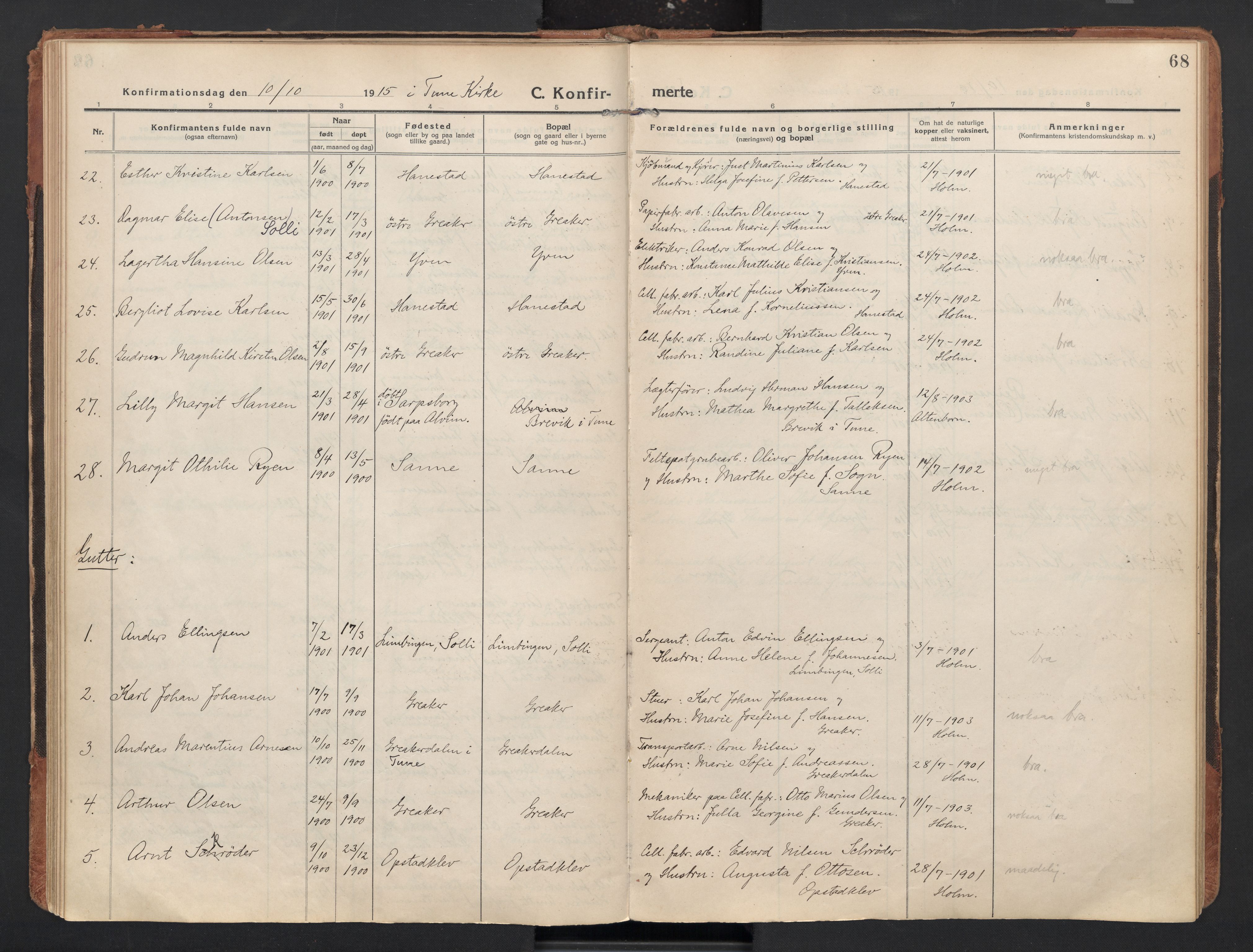 Tune prestekontor Kirkebøker, AV/SAO-A-2007/F/Fb/L0001: Residerende kapellans bok nr. 1, 1915-1923, s. 68