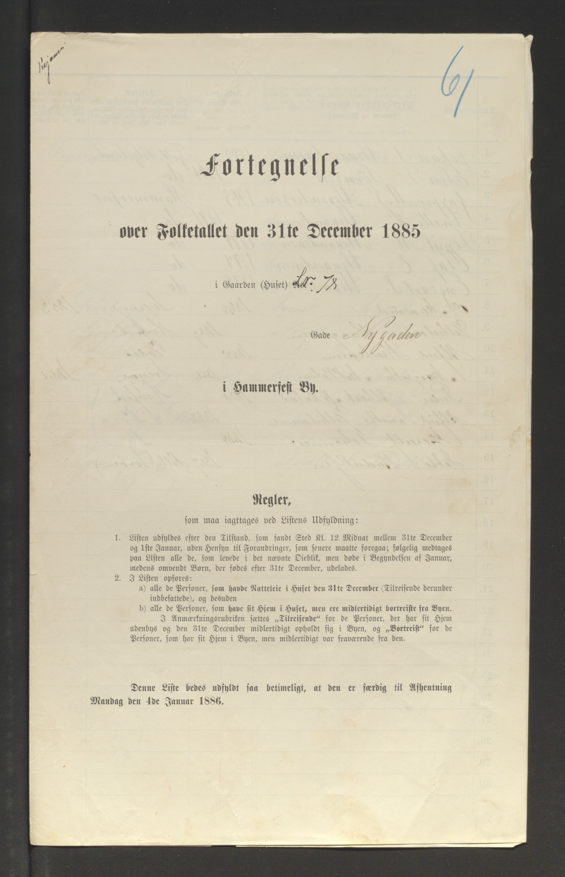 SATØ, Folketelling 1885 for 2001 Hammerfest kjøpstad, 1885, s. 61a