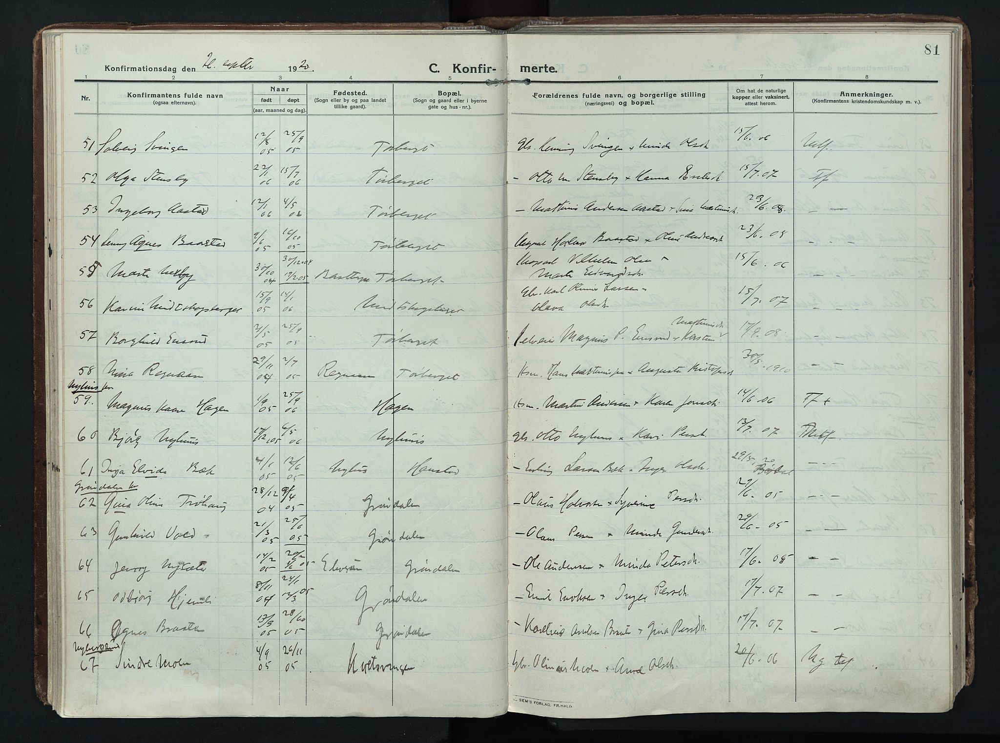 Trysil prestekontor, AV/SAH-PREST-046/H/Ha/Haa/L0014: Ministerialbok nr. 14, 1912-1923, s. 81