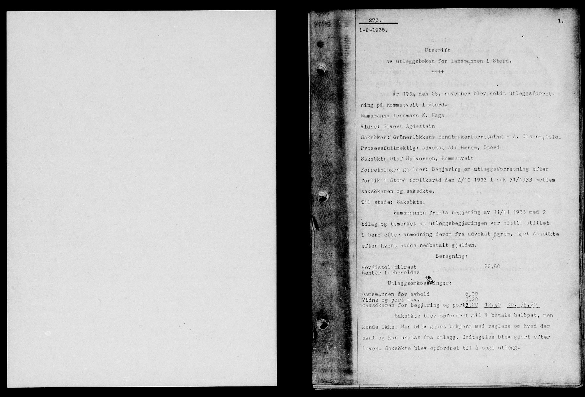 Sunnhordland sorenskrivar, AV/SAB-A-2401/1/G/Gb/Gbe/L0063: Pantebok nr. II.B.e.58, 1935-1935, s. 1