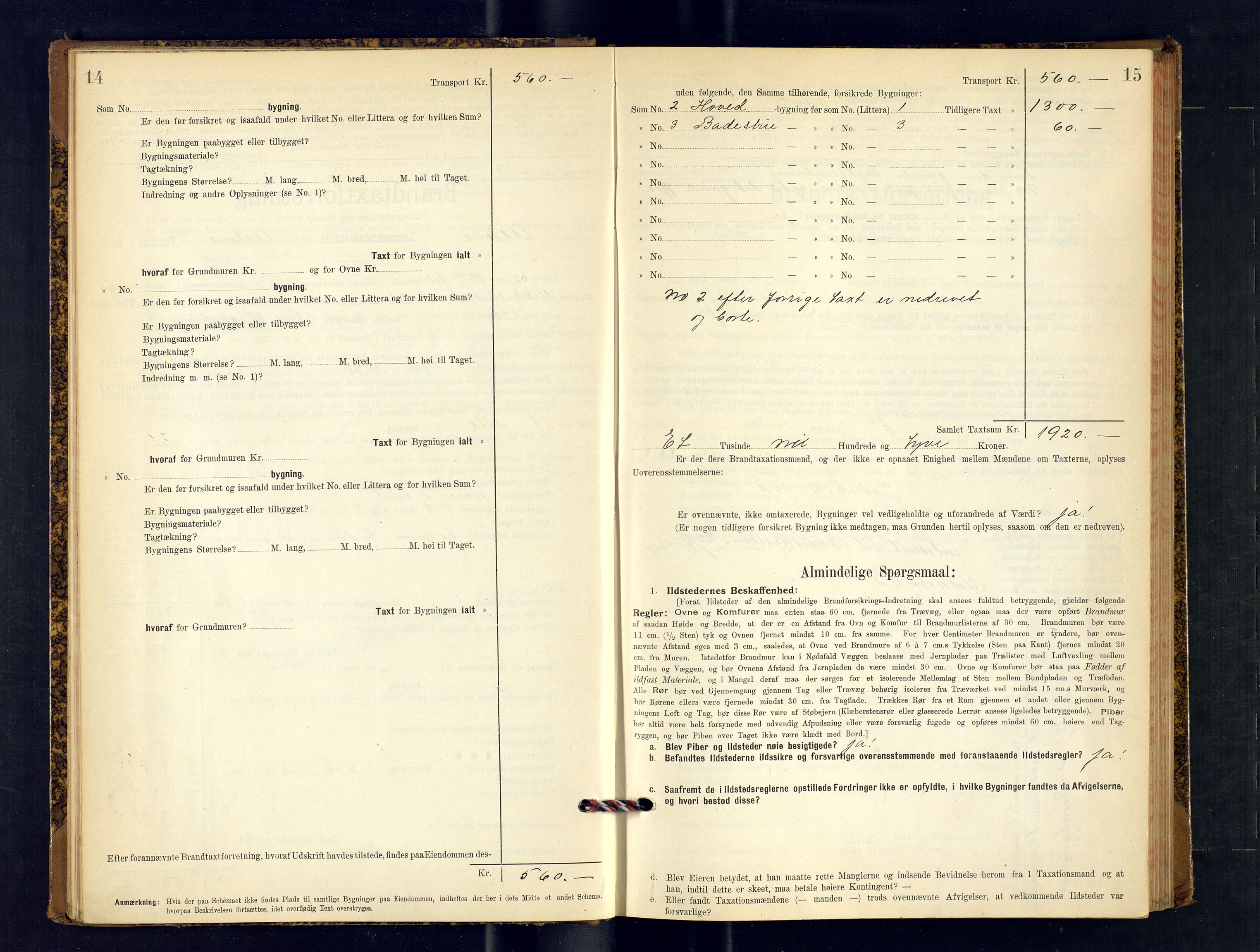 Alta lensmannskontor, AV/SATØ-S-1165/O/Ob/L0169: Branntakstprotokoll, 1901-1910, s. 14-15