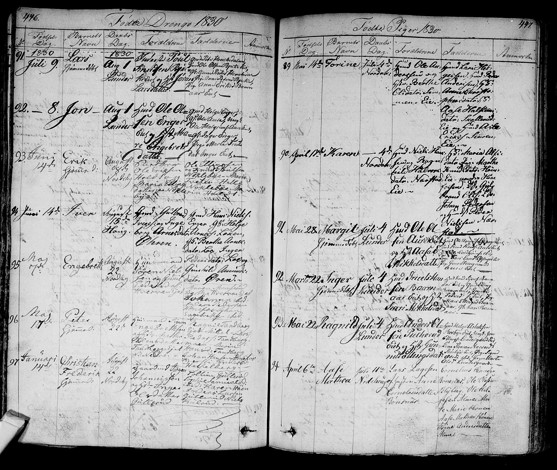 Norderhov kirkebøker, AV/SAKO-A-237/F/Fa/L0009: Ministerialbok nr. 9, 1819-1837, s. 446-447