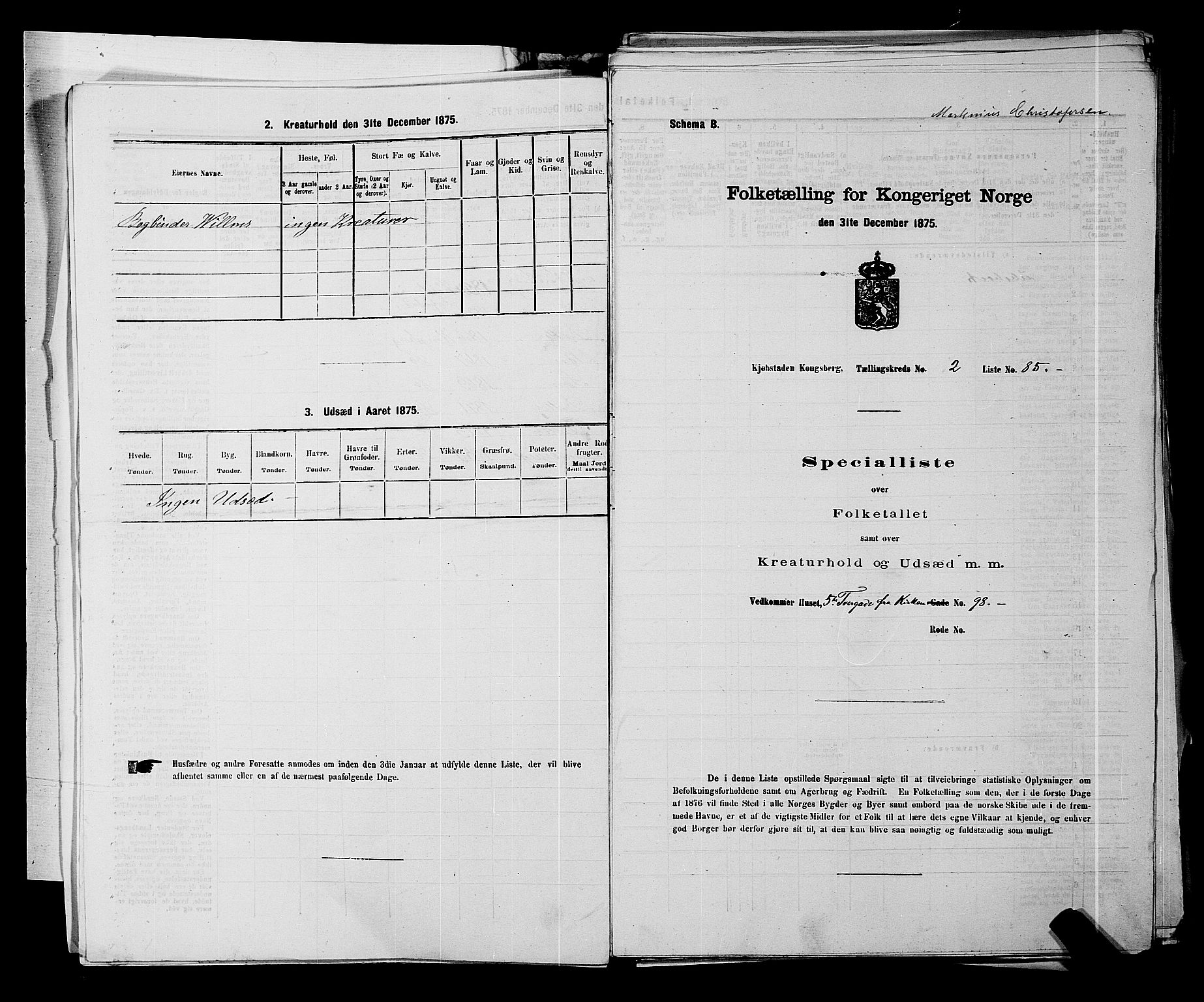 SAKO, Folketelling 1875 for 0604B Kongsberg prestegjeld, Kongsberg kjøpstad, 1875, s. 218