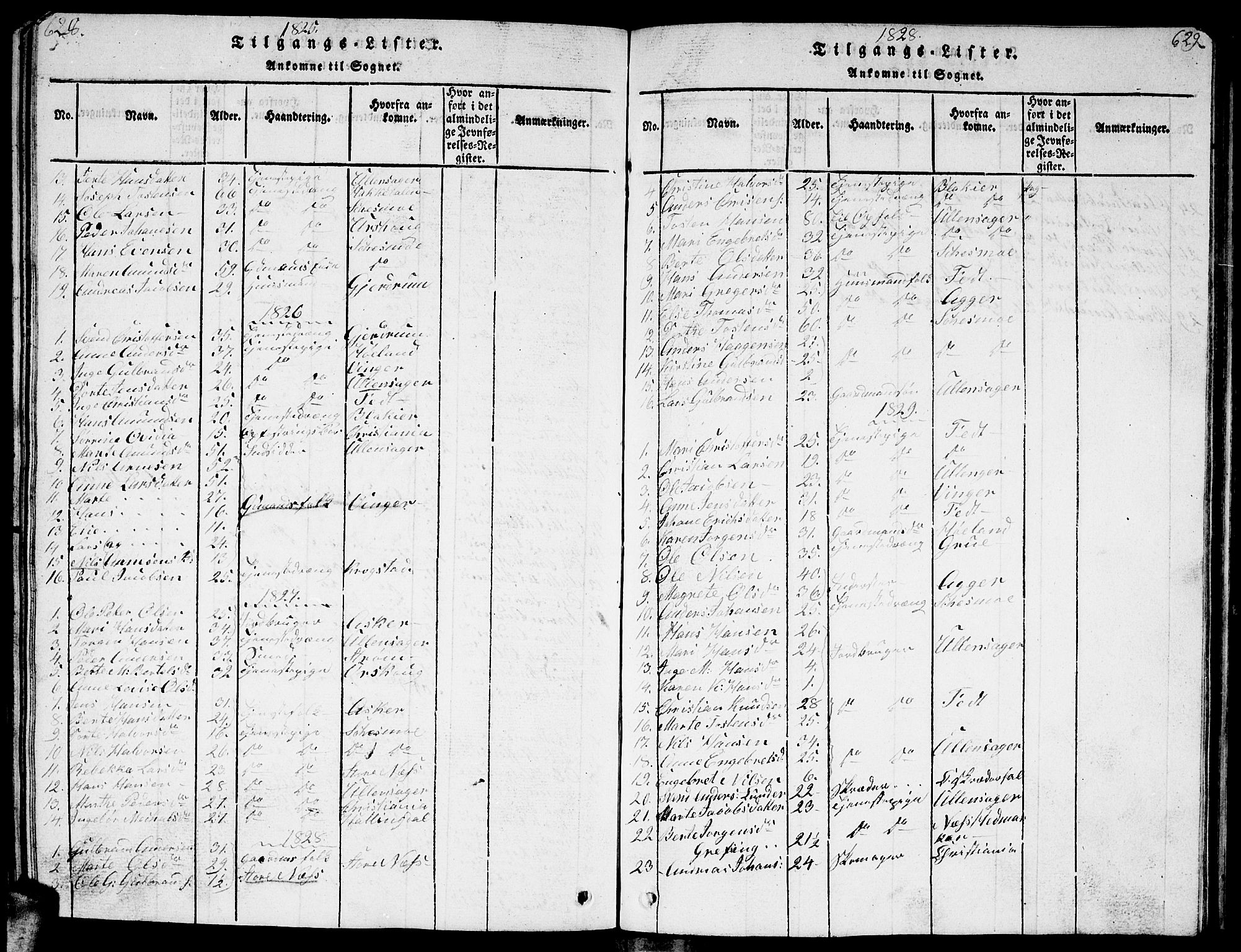 Sørum prestekontor Kirkebøker, SAO/A-10303/G/Ga/L0001: Klokkerbok nr. I 1, 1814-1829, s. 628-629