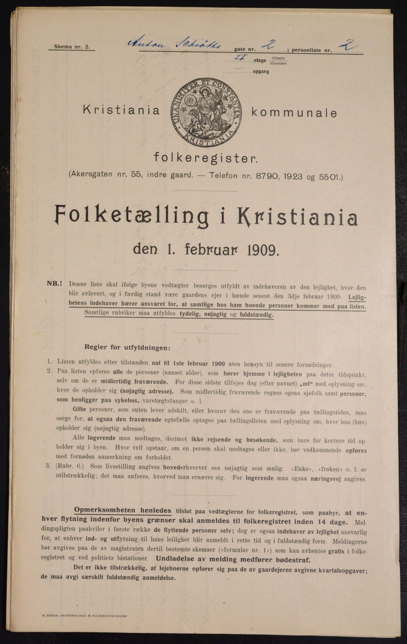 OBA, Kommunal folketelling 1.2.1909 for Kristiania kjøpstad, 1909, s. 1304