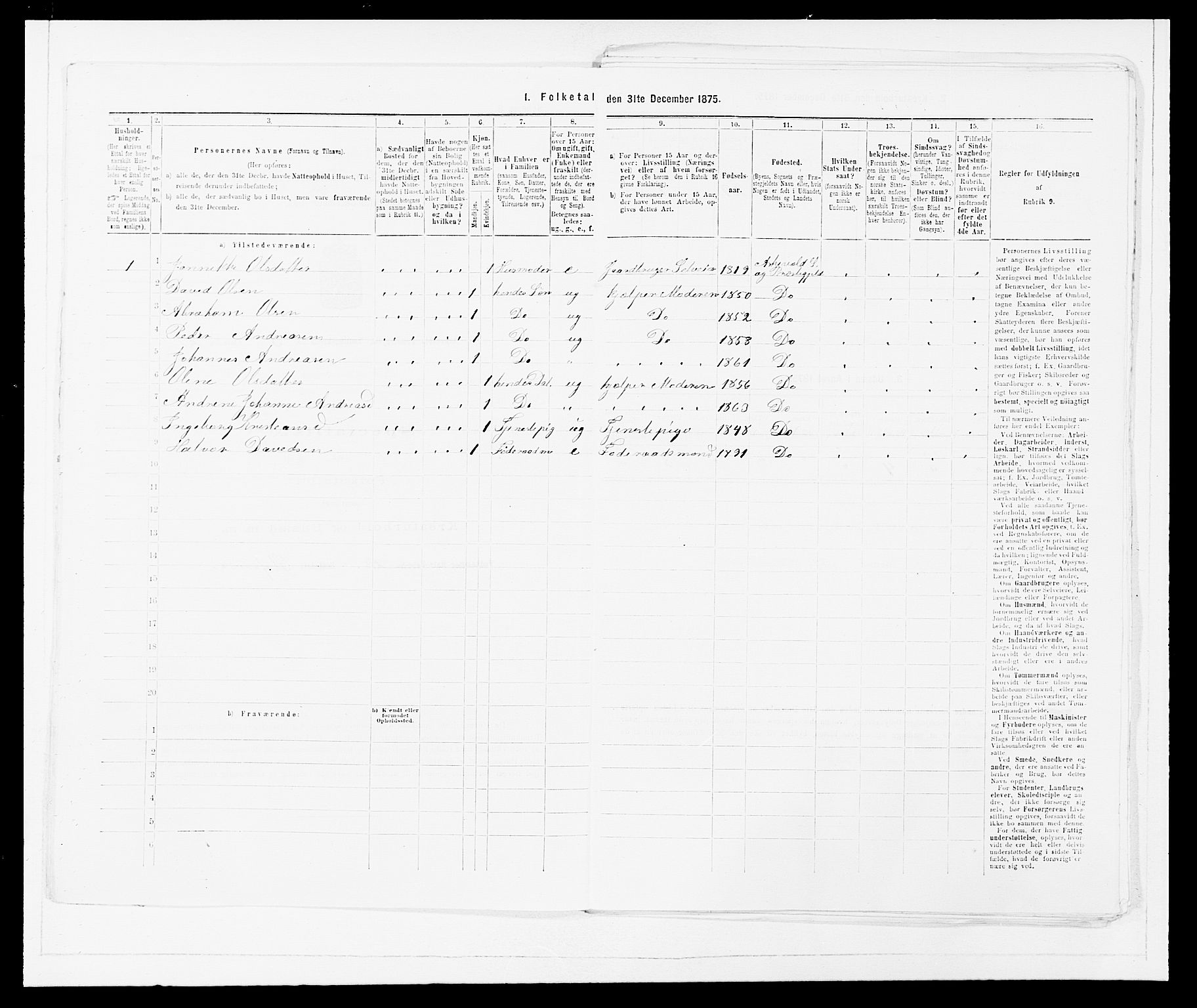 SAB, Folketelling 1875 for 1428P Askvoll prestegjeld, 1875, s. 168