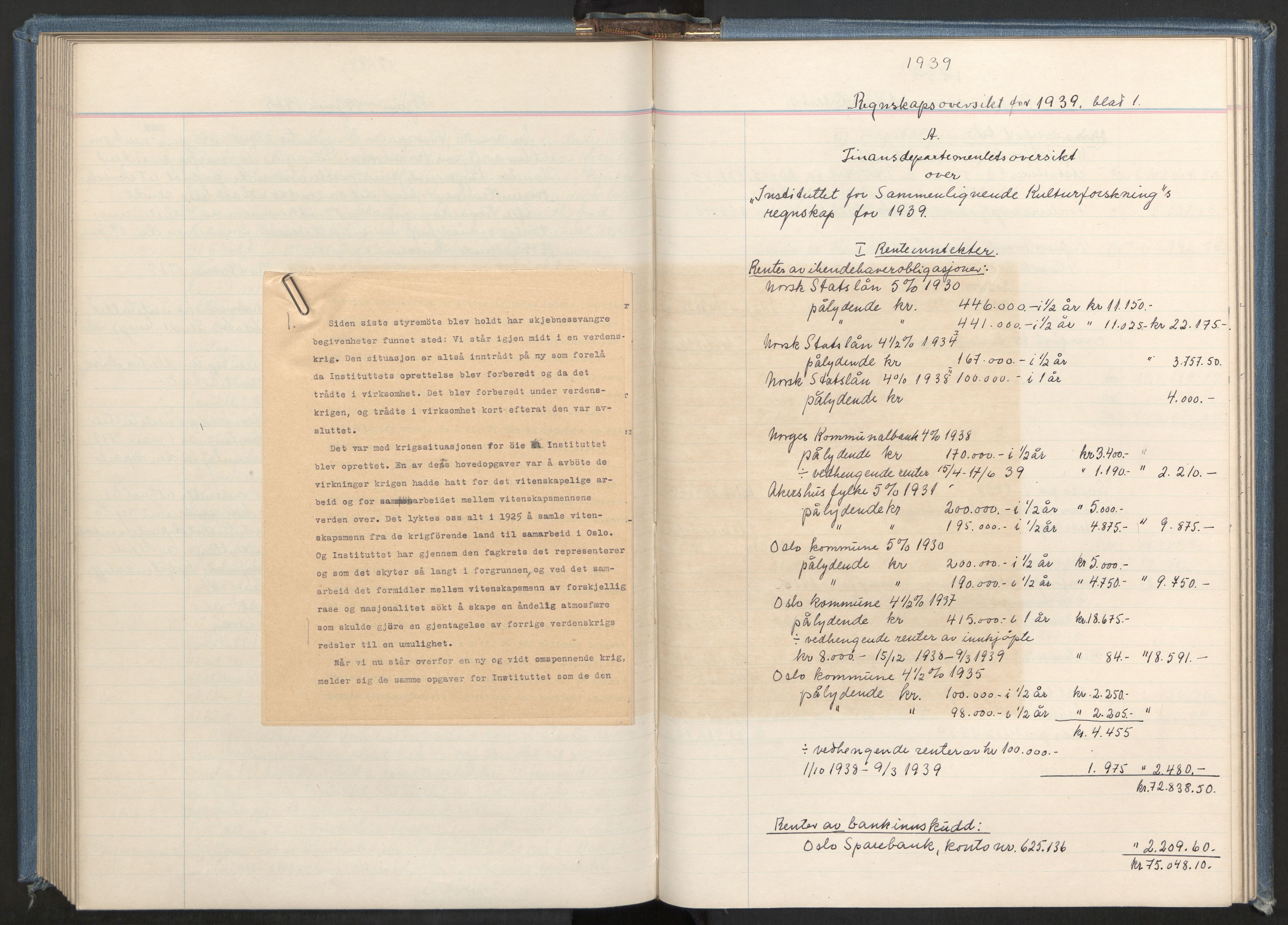 Instituttet for sammenlignende kulturforskning, AV/RA-PA-0424/A/L0001: Styremøter, 1923-1943