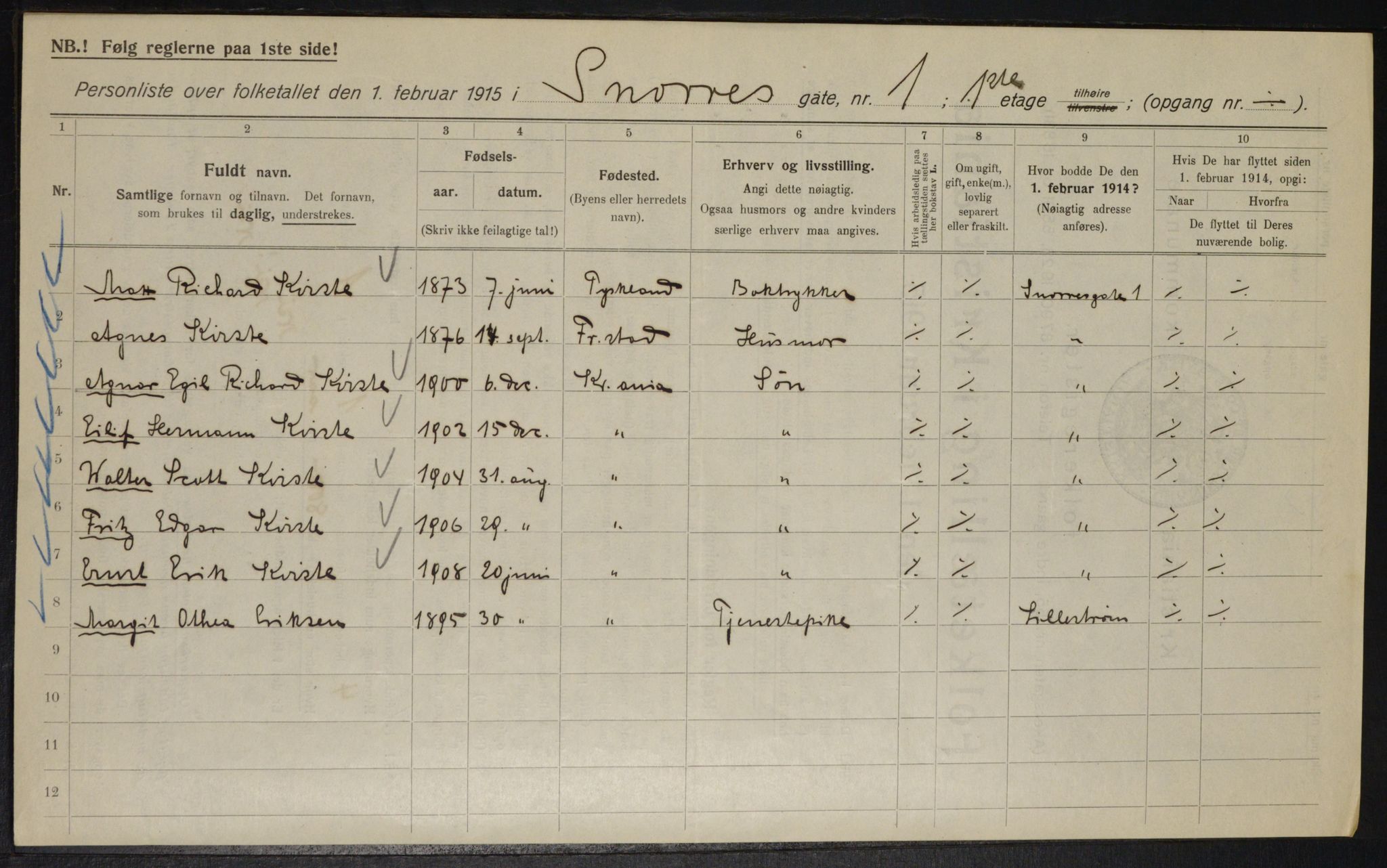 OBA, Kommunal folketelling 1.2.1915 for Kristiania, 1915, s. 97990