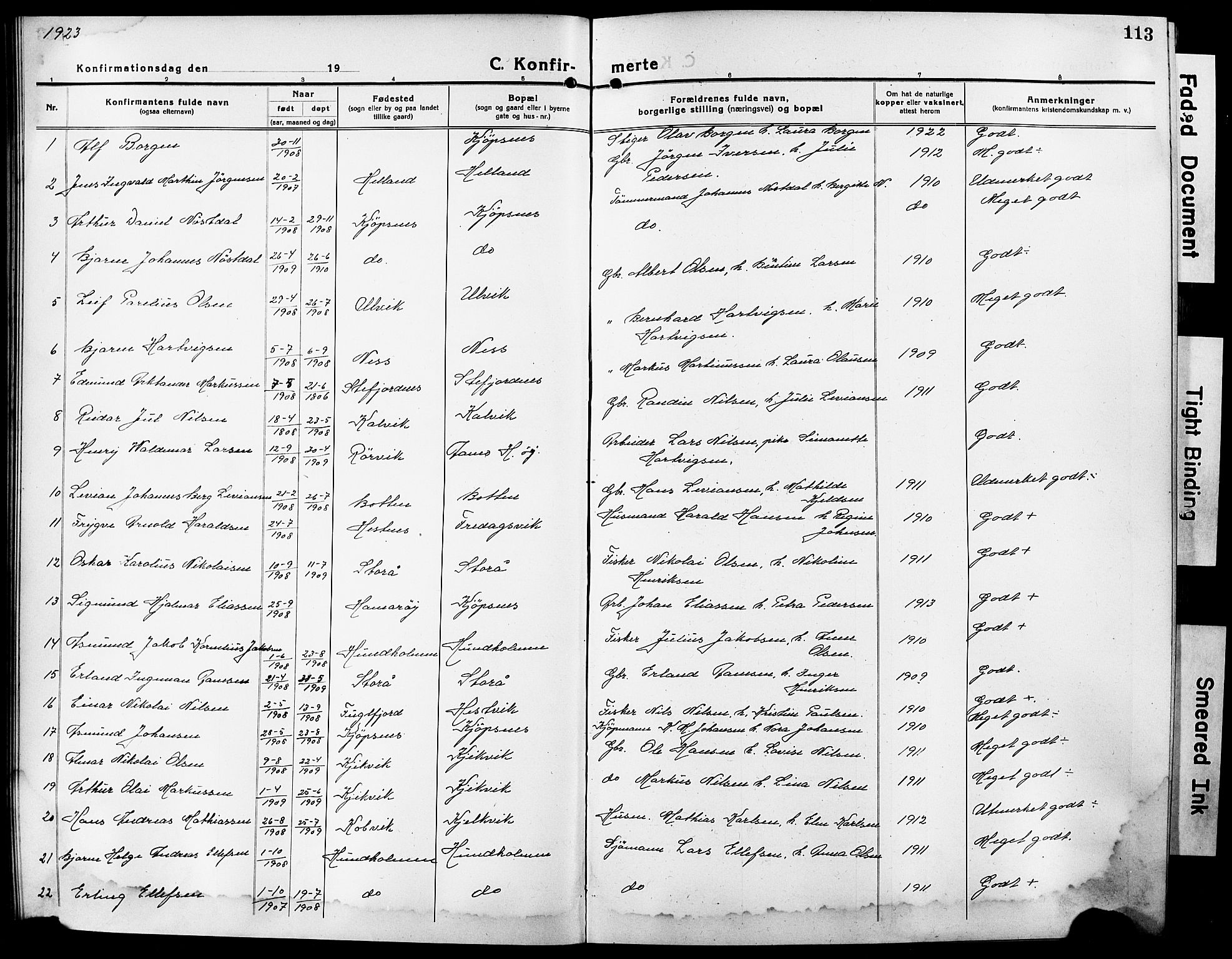 Ministerialprotokoller, klokkerbøker og fødselsregistre - Nordland, AV/SAT-A-1459/861/L0878: Klokkerbok nr. 861C04, 1917-1928, s. 113