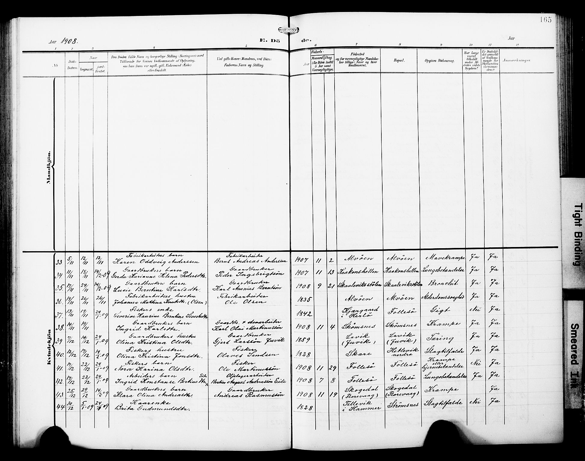 Askøy Sokneprestembete, AV/SAB-A-74101/H/Ha/Hab/Haba/L0014: Klokkerbok nr. A 14, 1904-1927, s. 165