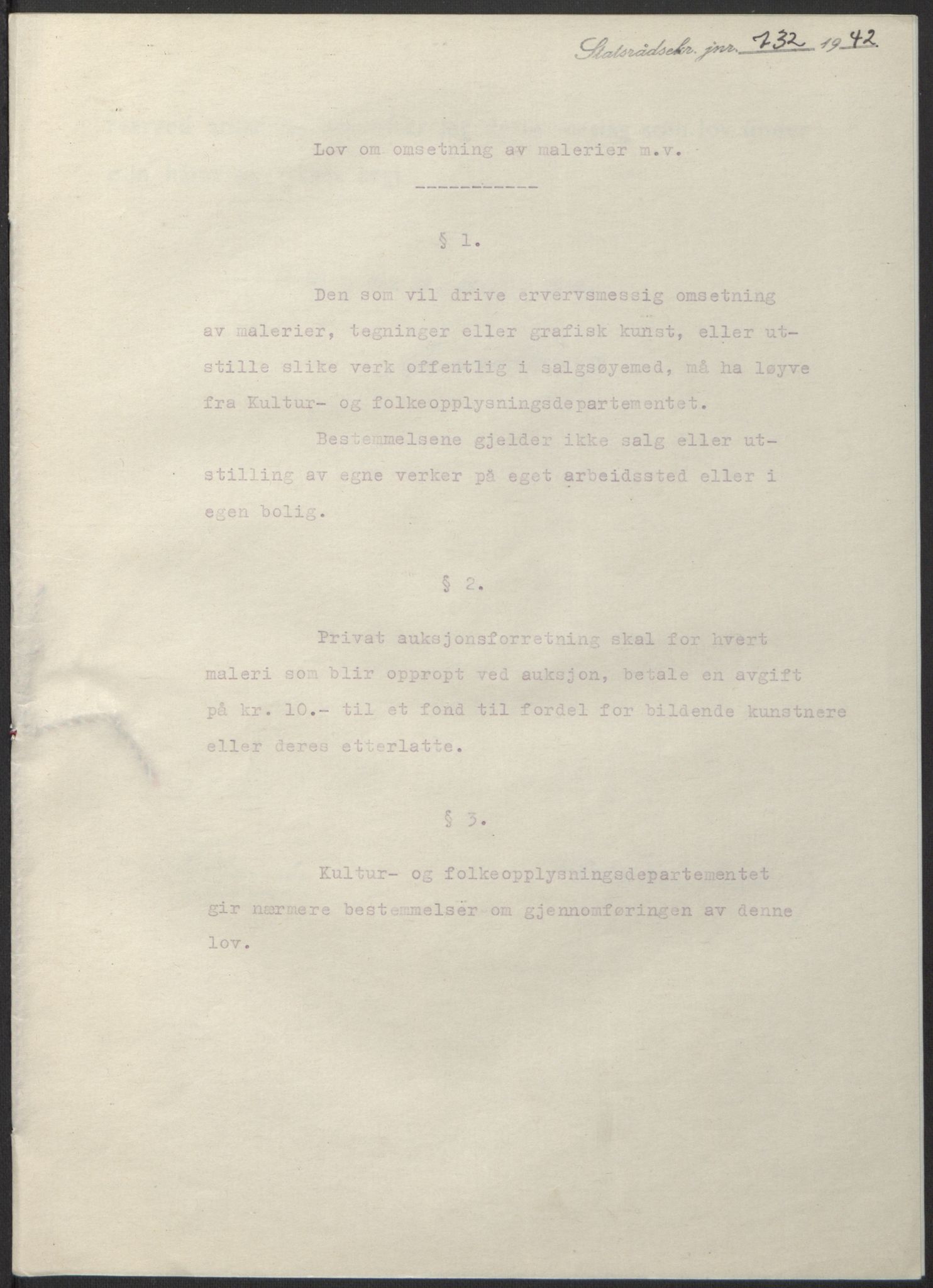 NS-administrasjonen 1940-1945 (Statsrådsekretariatet, de kommisariske statsråder mm), RA/S-4279/D/Db/L0098: Lover II, 1942, s. 464