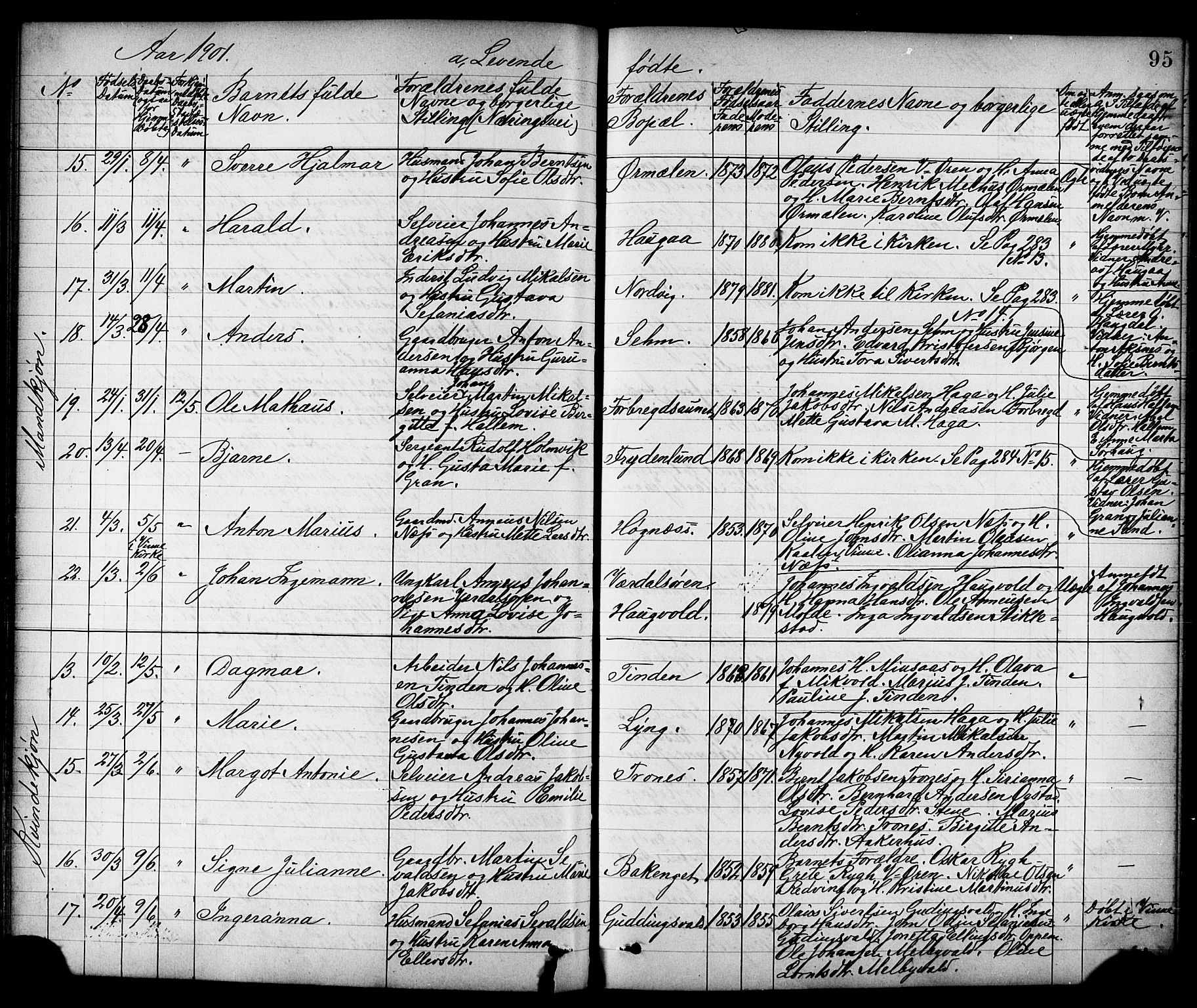 Ministerialprotokoller, klokkerbøker og fødselsregistre - Nord-Trøndelag, AV/SAT-A-1458/723/L0257: Klokkerbok nr. 723C05, 1890-1907, s. 95