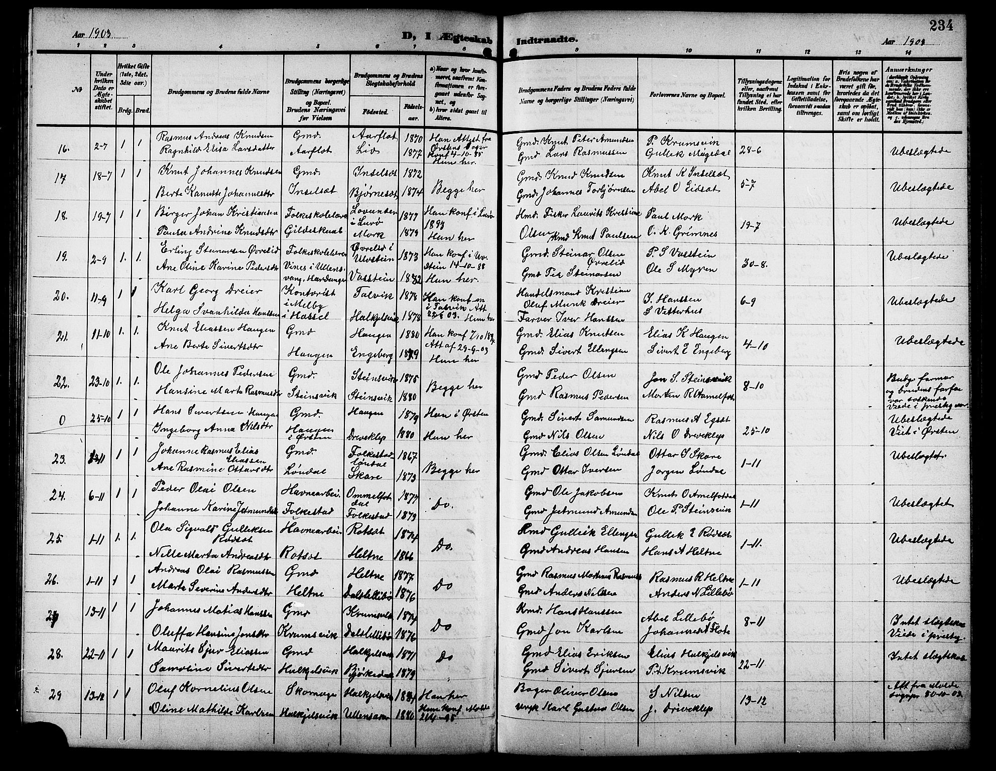 Ministerialprotokoller, klokkerbøker og fødselsregistre - Møre og Romsdal, AV/SAT-A-1454/511/L0159: Klokkerbok nr. 511C05, 1902-1920, s. 234