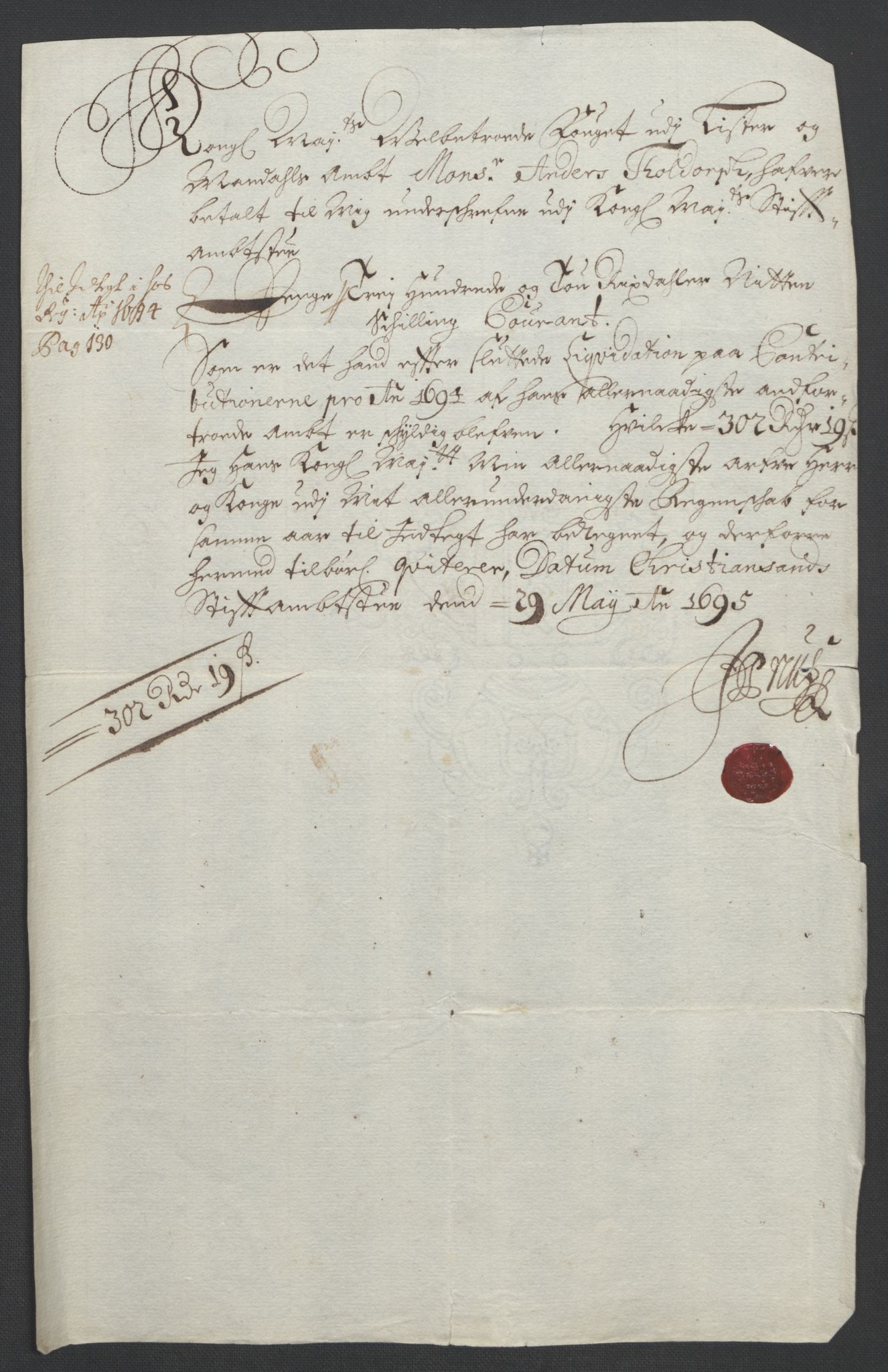 Rentekammeret inntil 1814, Reviderte regnskaper, Fogderegnskap, RA/EA-4092/R43/L2545: Fogderegnskap Lista og Mandal, 1694-1695, s. 178