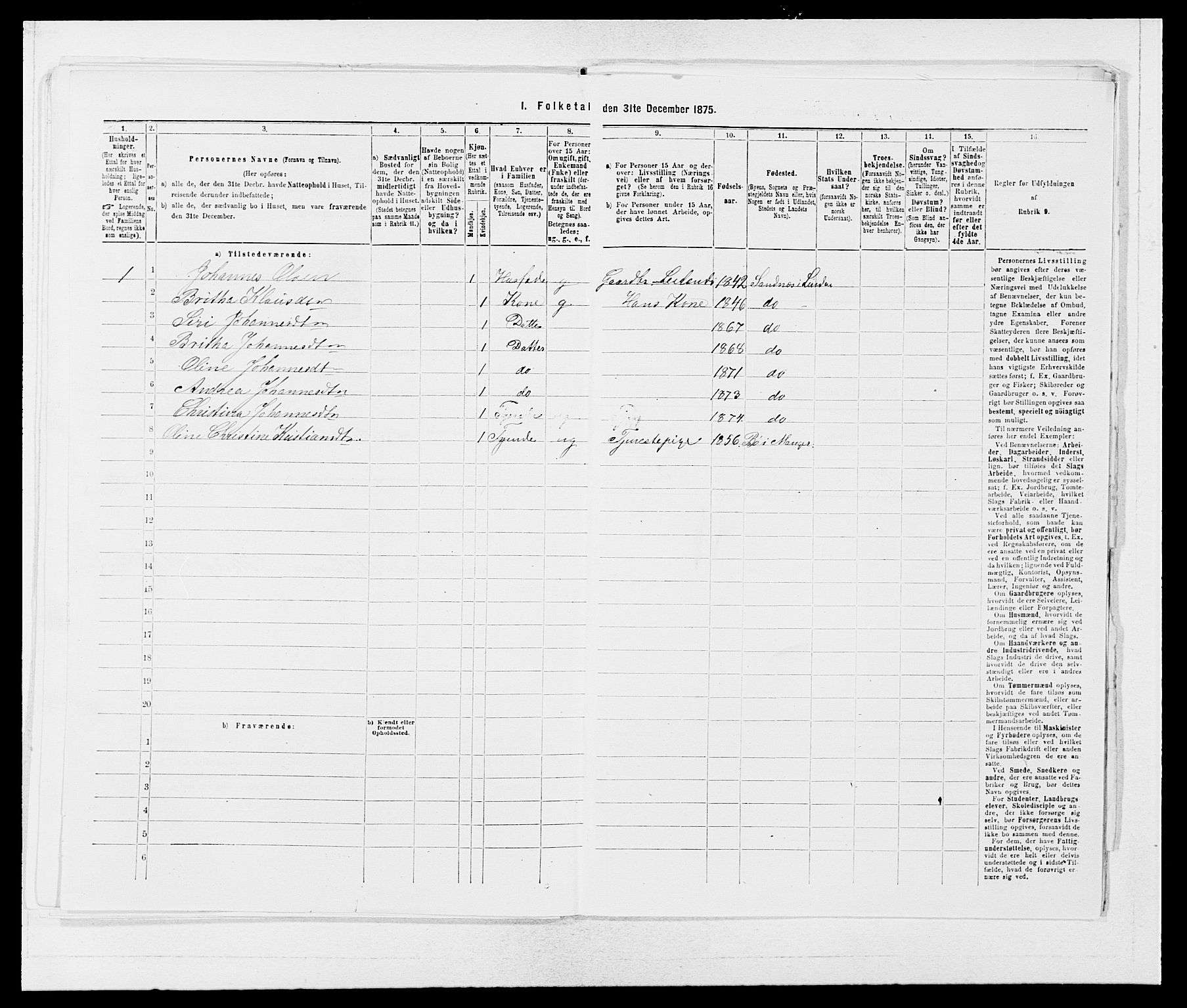 SAB, Folketelling 1875 for 1263P Lindås prestegjeld, 1875, s. 443