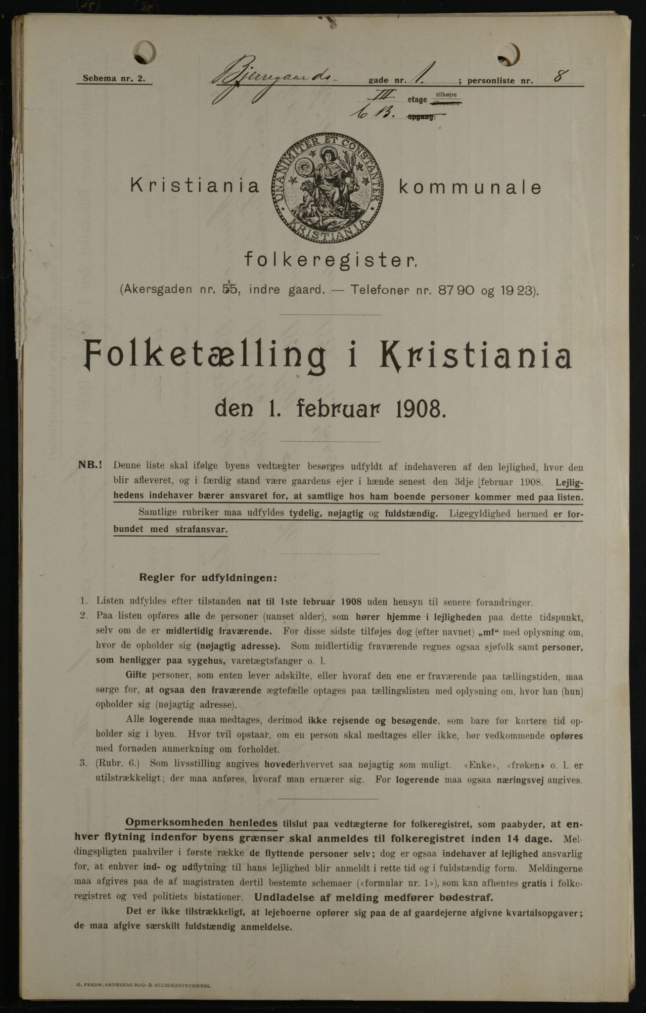 OBA, Kommunal folketelling 1.2.1908 for Kristiania kjøpstad, 1908, s. 5393