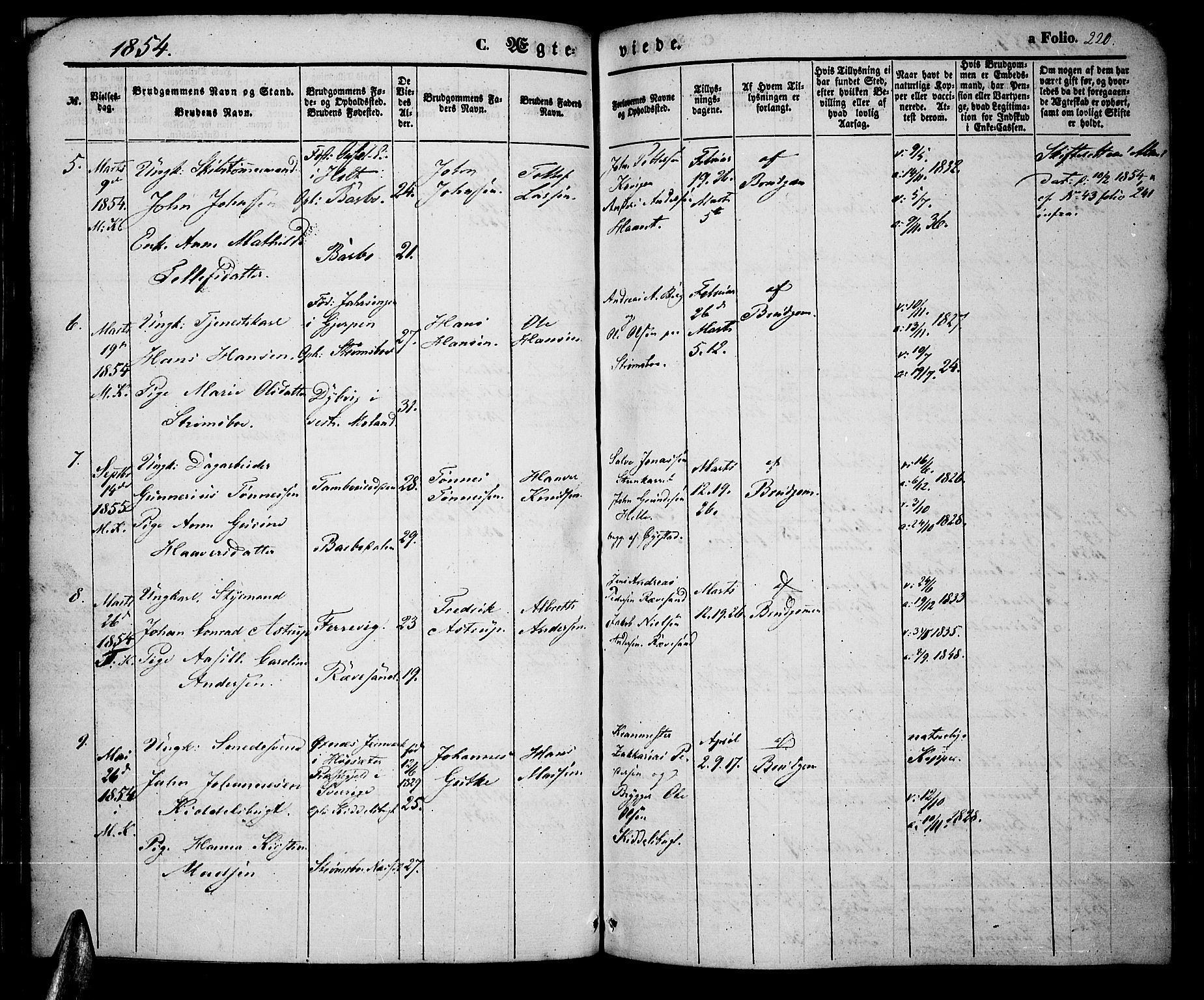 Tromøy sokneprestkontor, AV/SAK-1111-0041/F/Fa/L0005: Ministerialbok nr. A 5, 1847-1856, s. 220