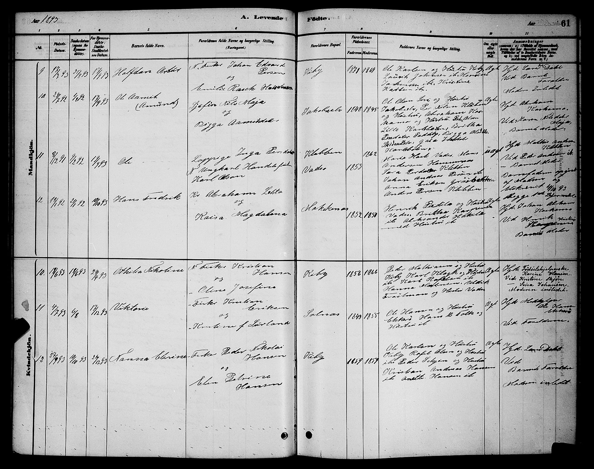 Vadsø sokneprestkontor, AV/SATØ-S-1325/H/Hb/L0003klokker: Klokkerbok nr. 3, 1881-1901, s. 61