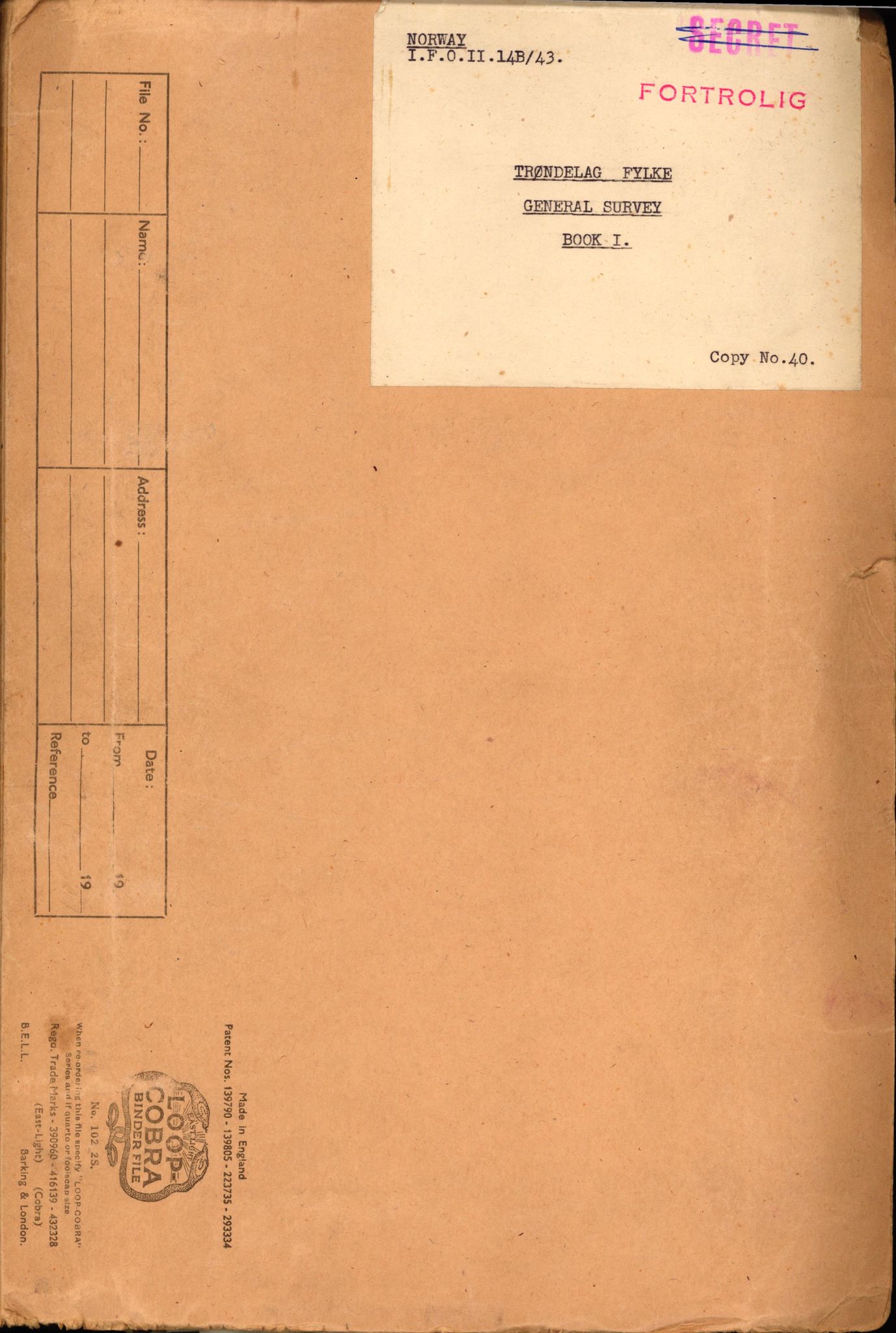 Forsvaret, Forsvarets overkommando II, AV/RA-RAFA-3915/D/Dd/L0010: Nord- og Sør-Trøndelag, 1942-1945, s. 1