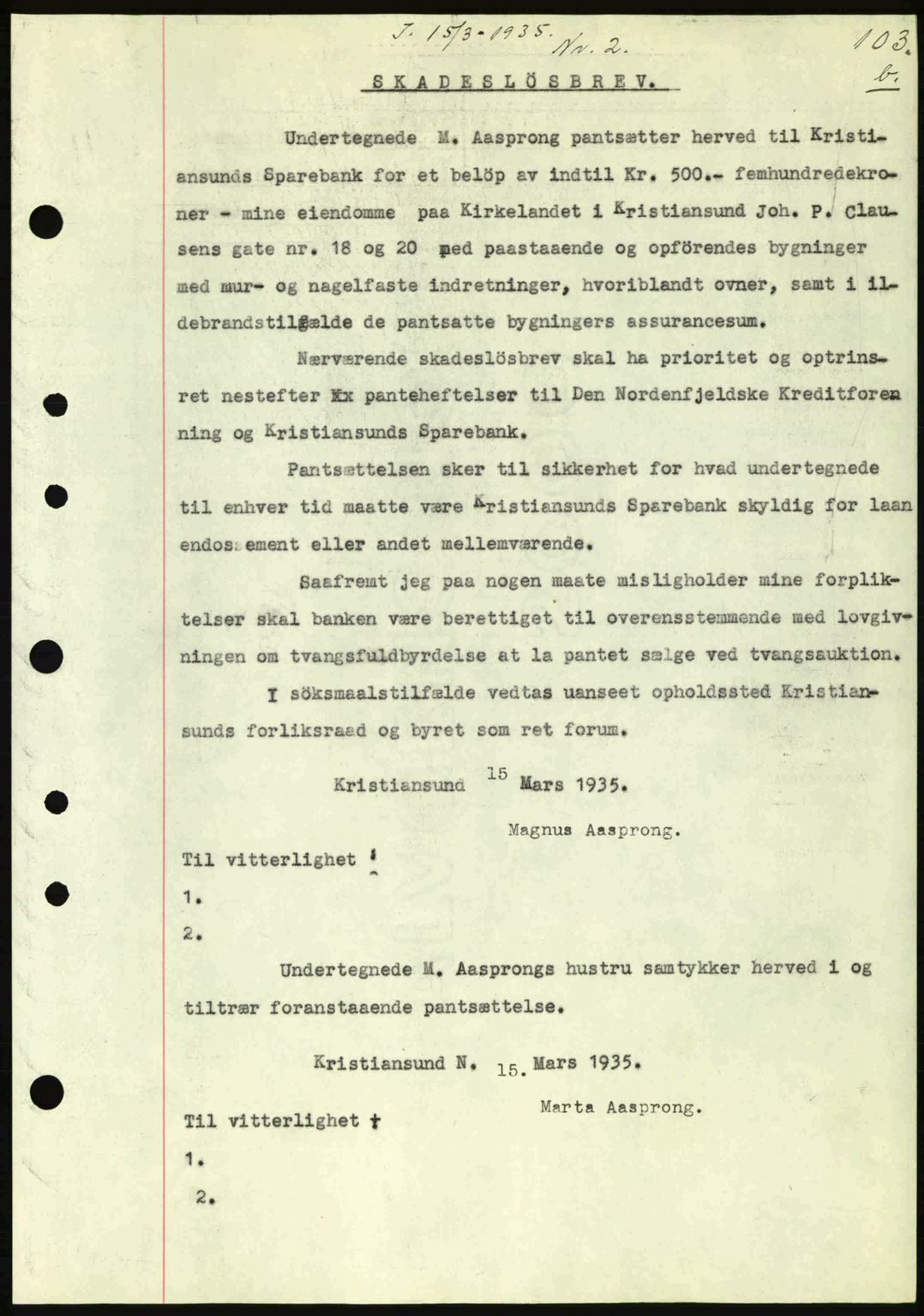 Kristiansund byfogd, SAT/A-4587/A/27: Pantebok nr. 28, 1934-1936, Tingl.dato: 15.03.1935