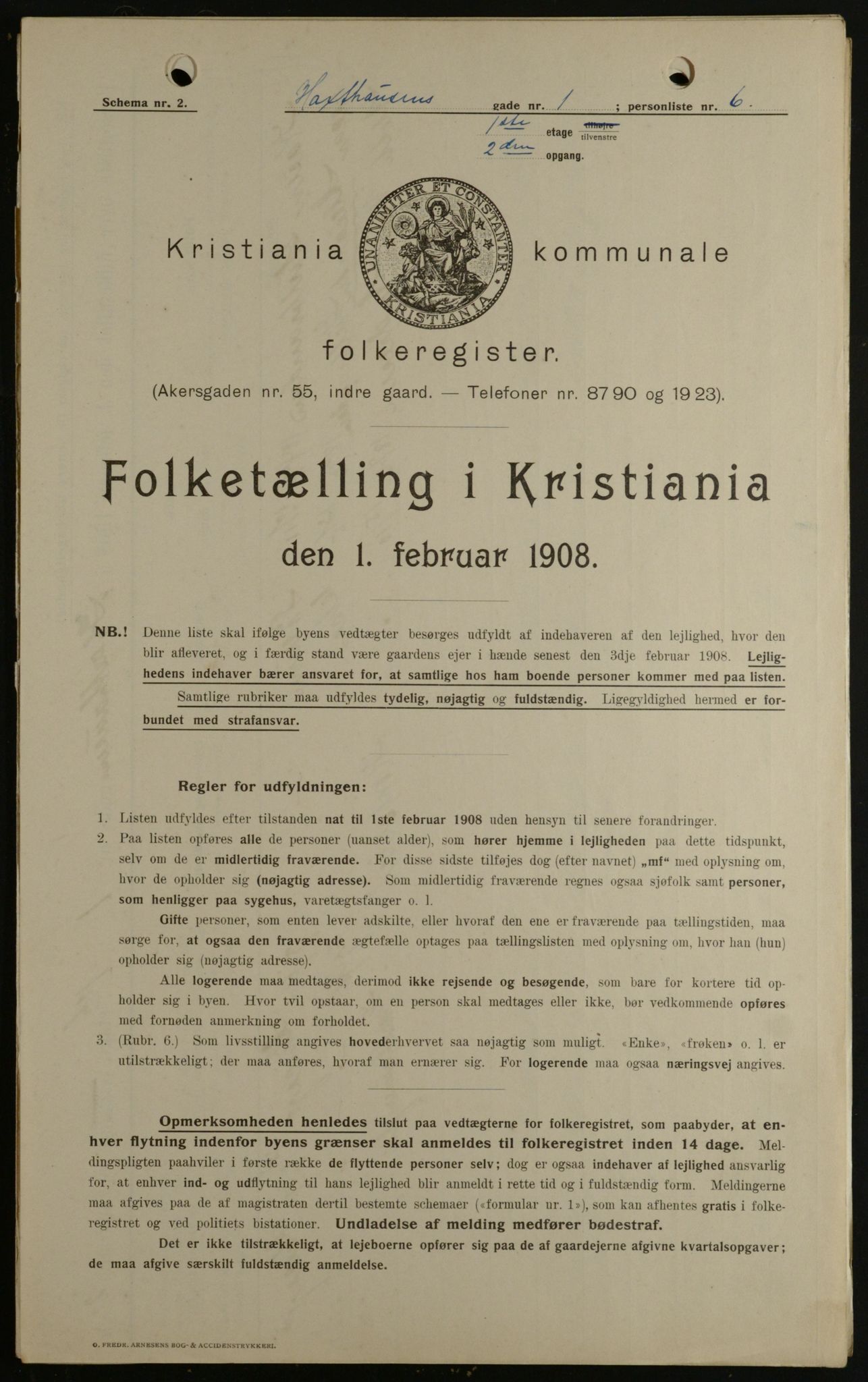 OBA, Kommunal folketelling 1.2.1908 for Kristiania kjøpstad, 1908, s. 32016