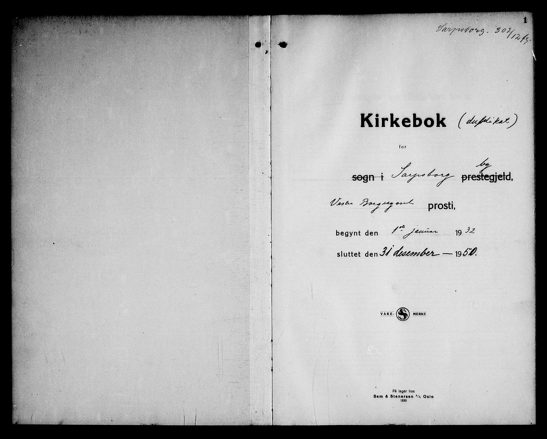 Sarpsborg prestekontor Kirkebøker, AV/SAO-A-2006/G/Ga/L0005: Klokkerbok nr. 5, 1932-1950, s. 1