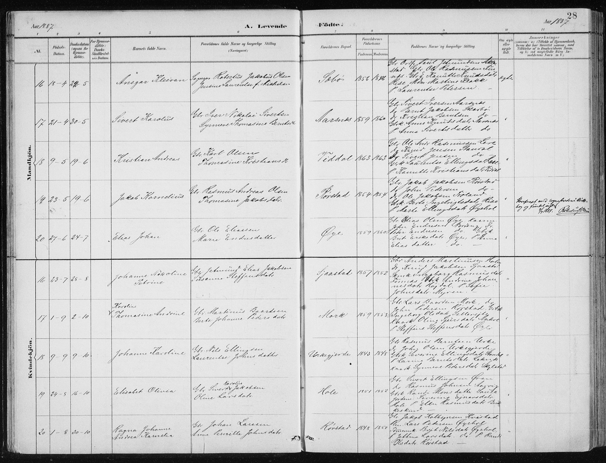 Ministerialprotokoller, klokkerbøker og fødselsregistre - Møre og Romsdal, AV/SAT-A-1454/515/L0215: Klokkerbok nr. 515C02, 1884-1906, s. 28